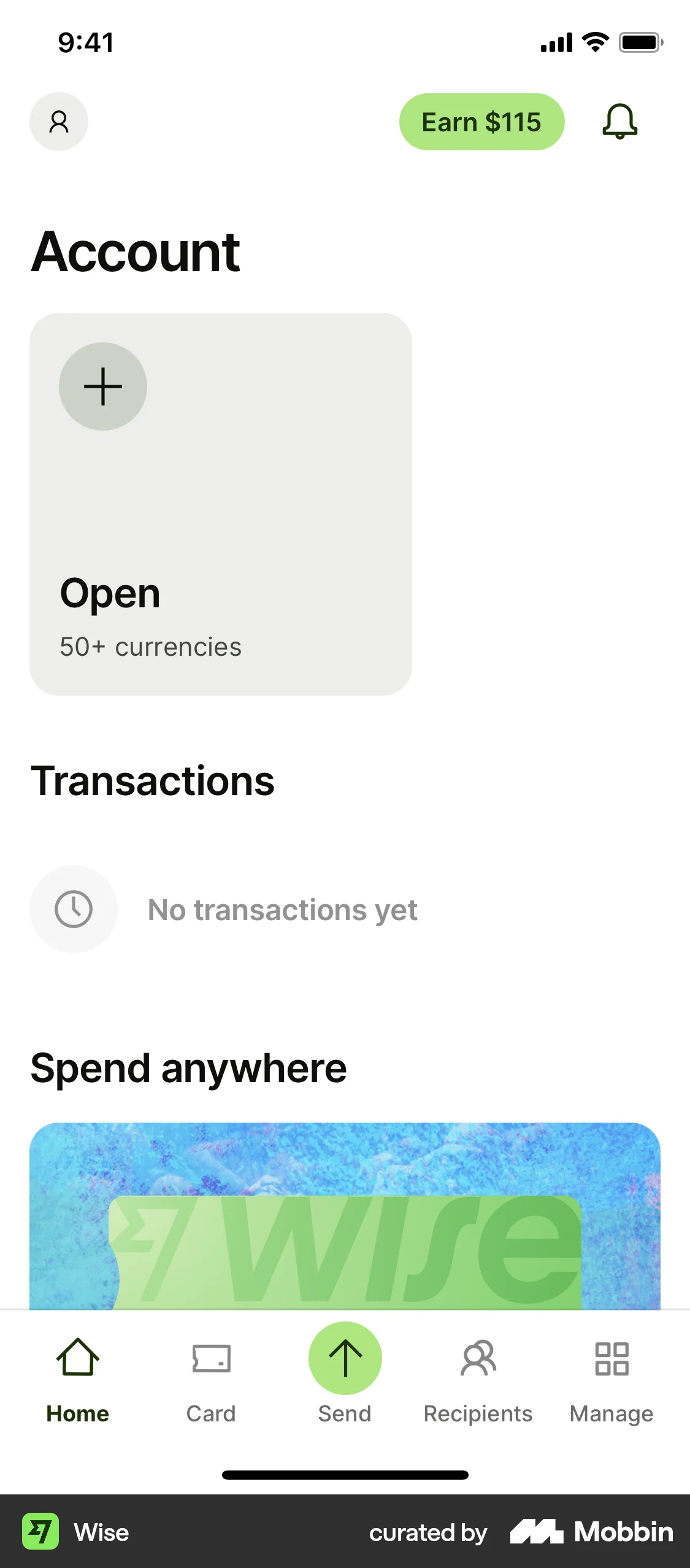 Wise iOS Bank App Design screen