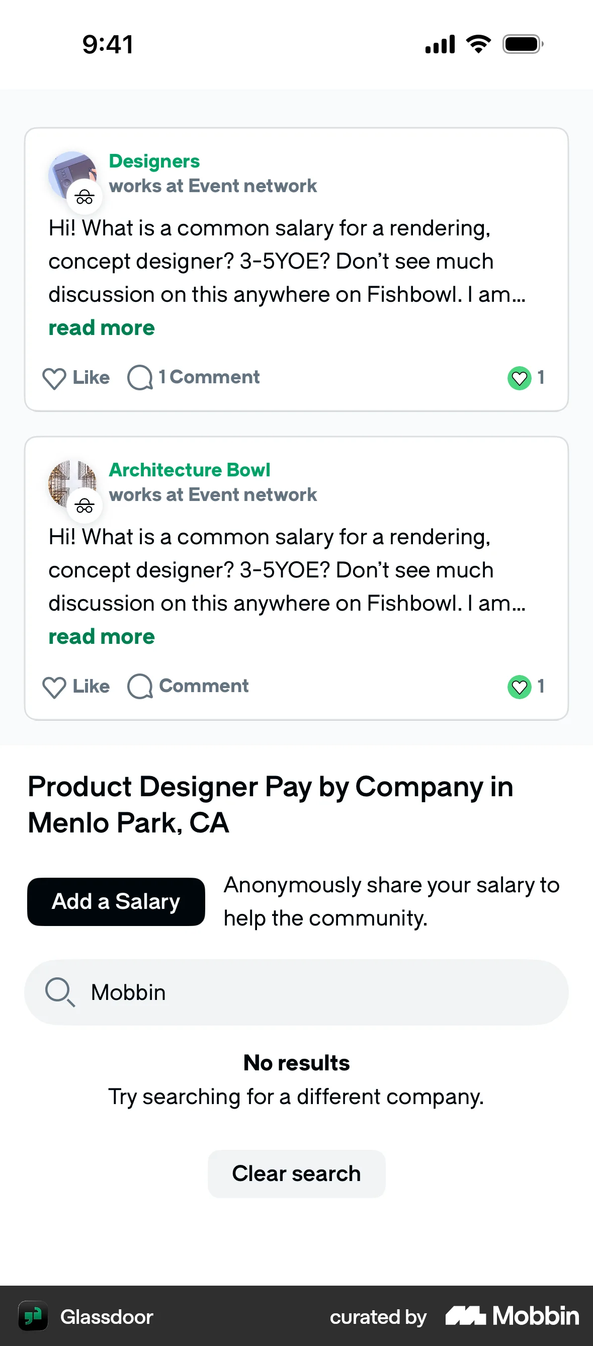 Glassdoor iOS Empty State screen