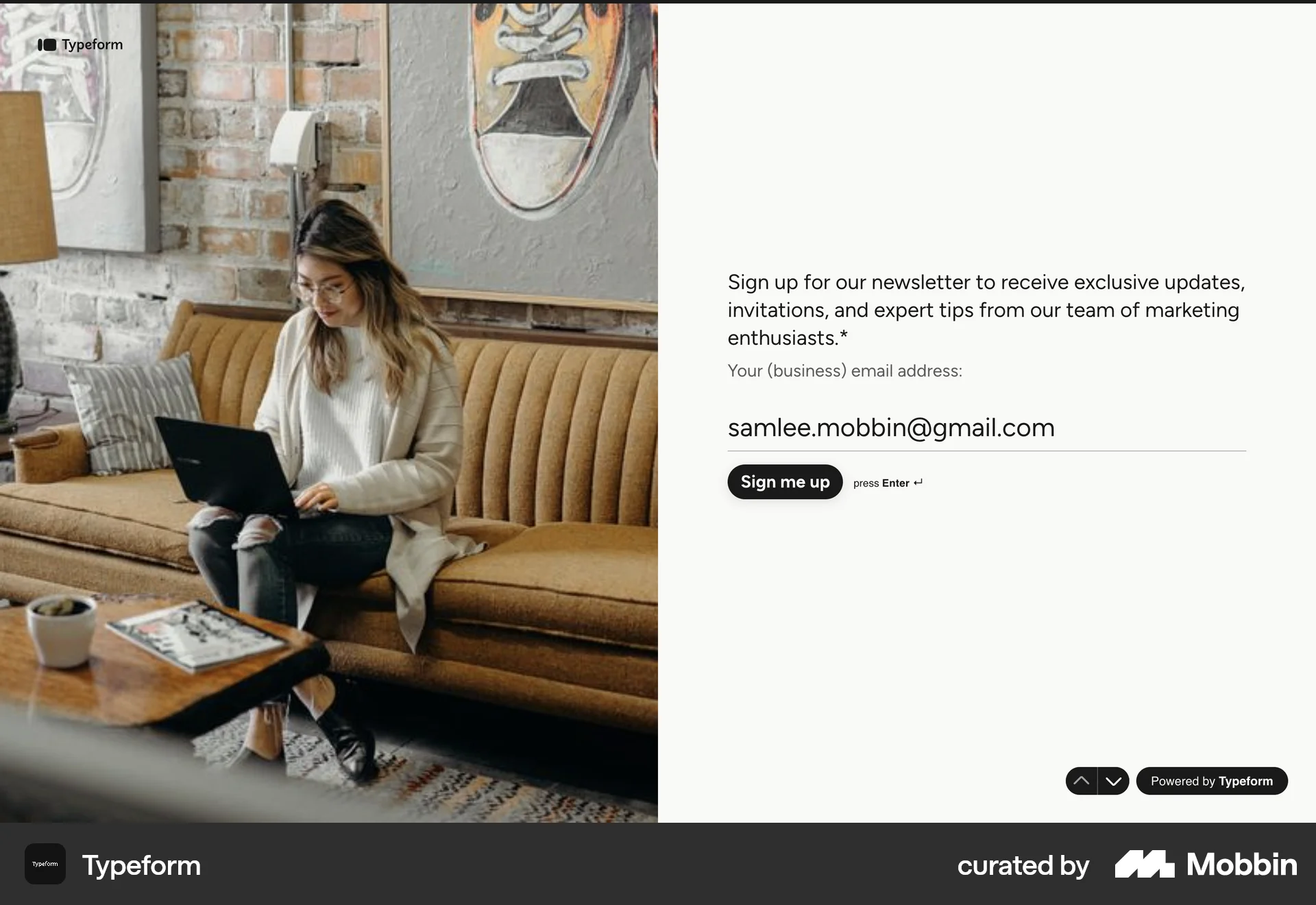 Typeform Web Follow & Subscribe screen