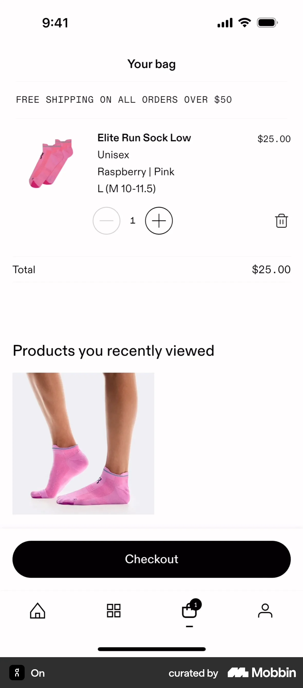On iOS Mobile Shopping Cart screen