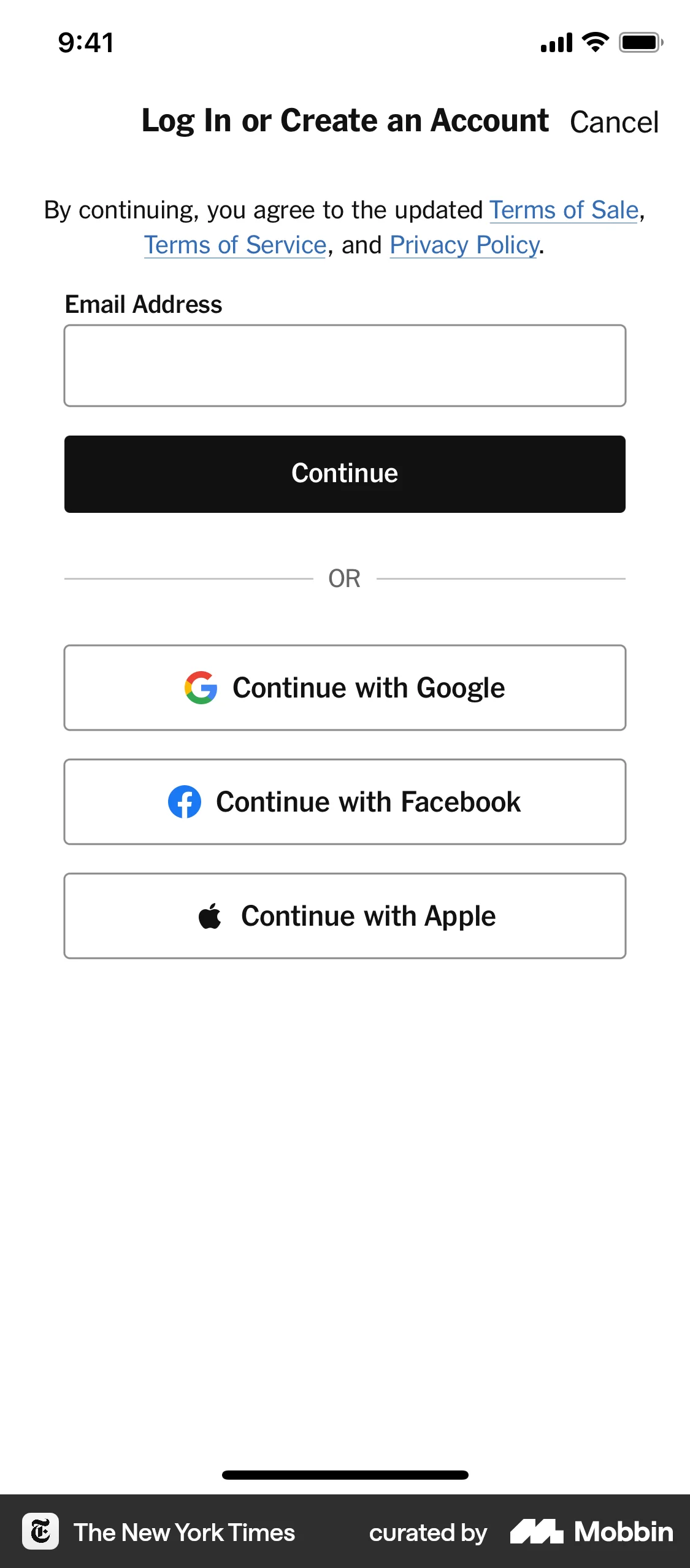 Ios Login Forms The New York Times iOS Login form | Mobbin