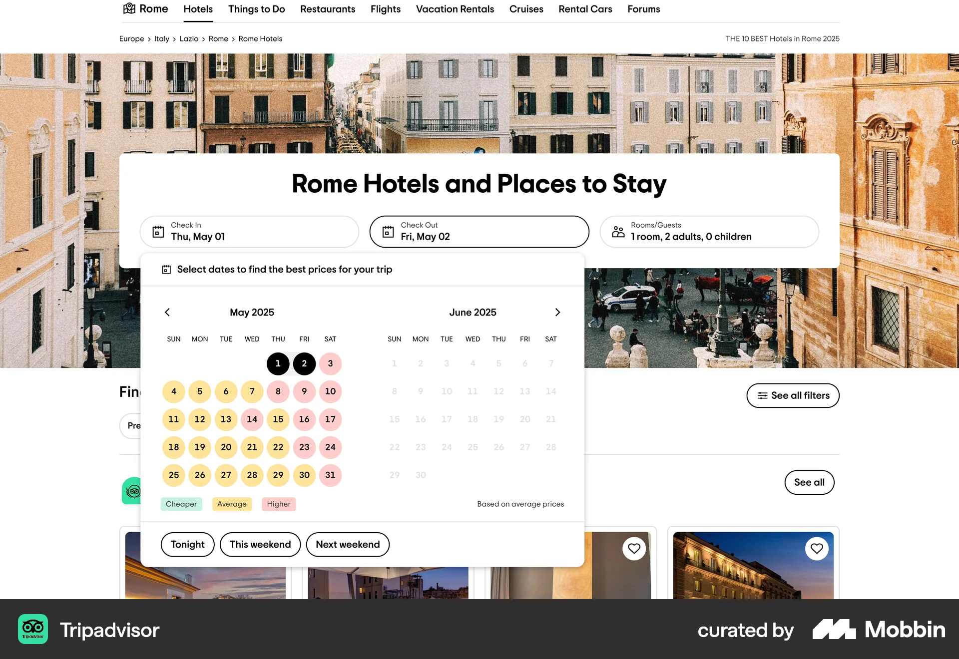 Tripadvisor Web screen containing Date Picker UI element
