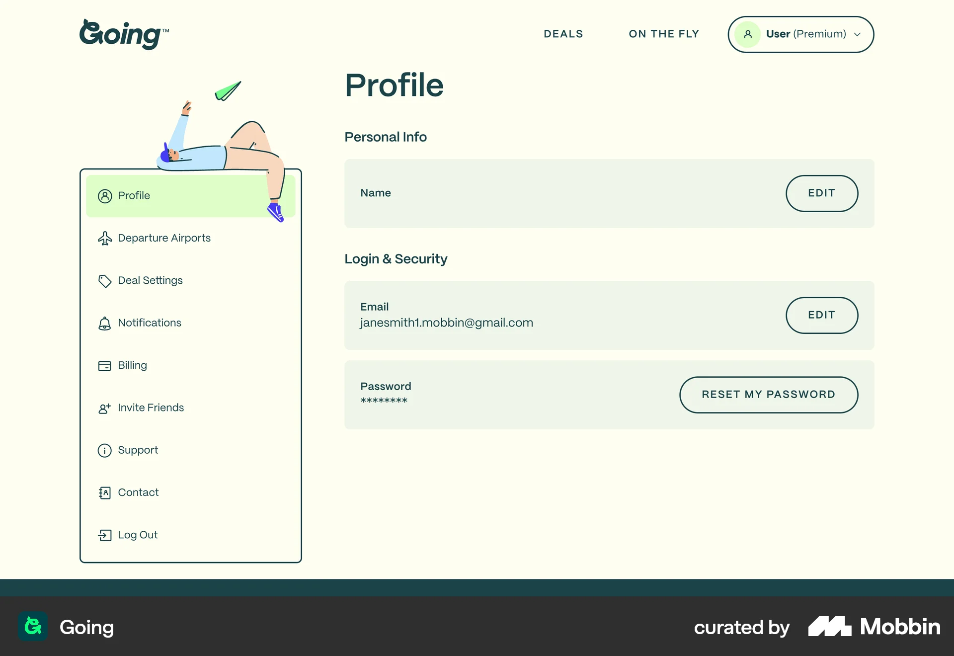 Going Web My Account & Profile screen