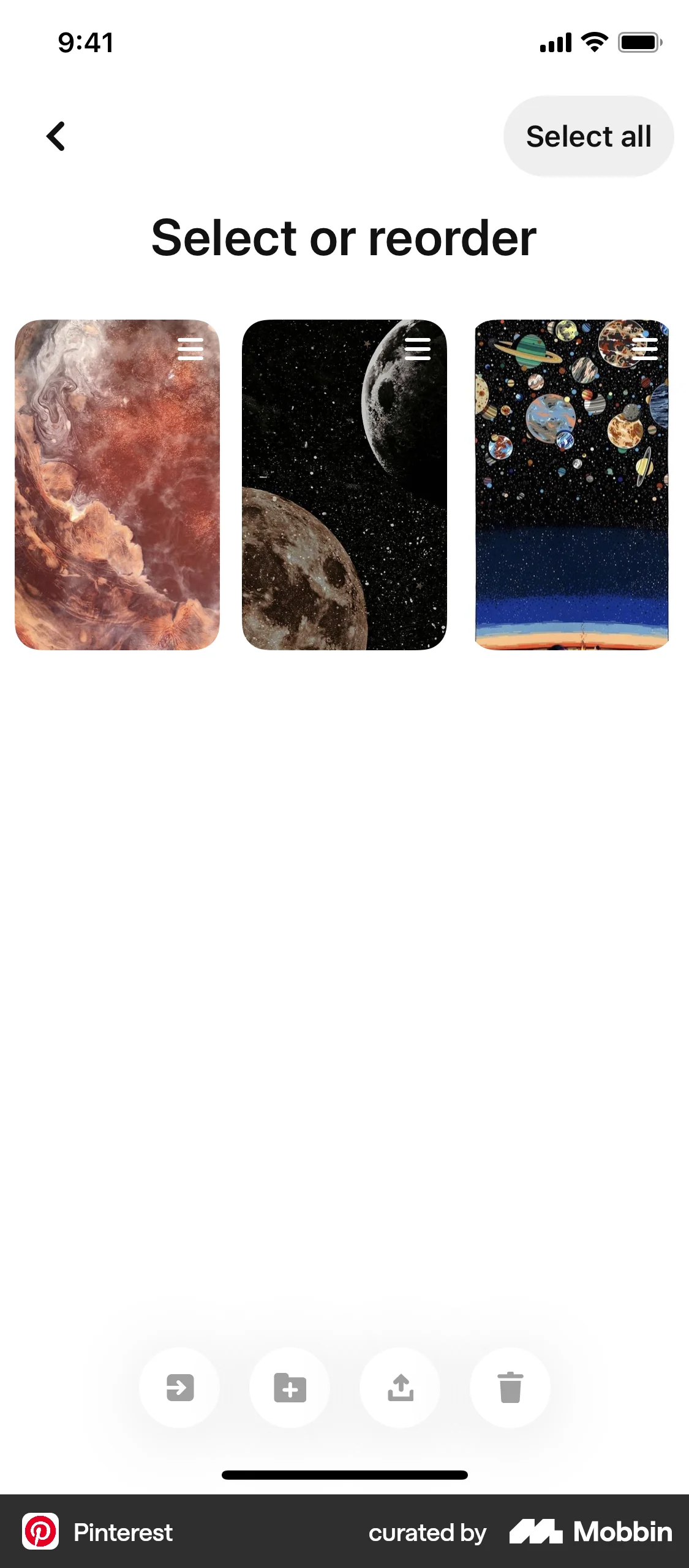 Pinterest iOS Reorder screen