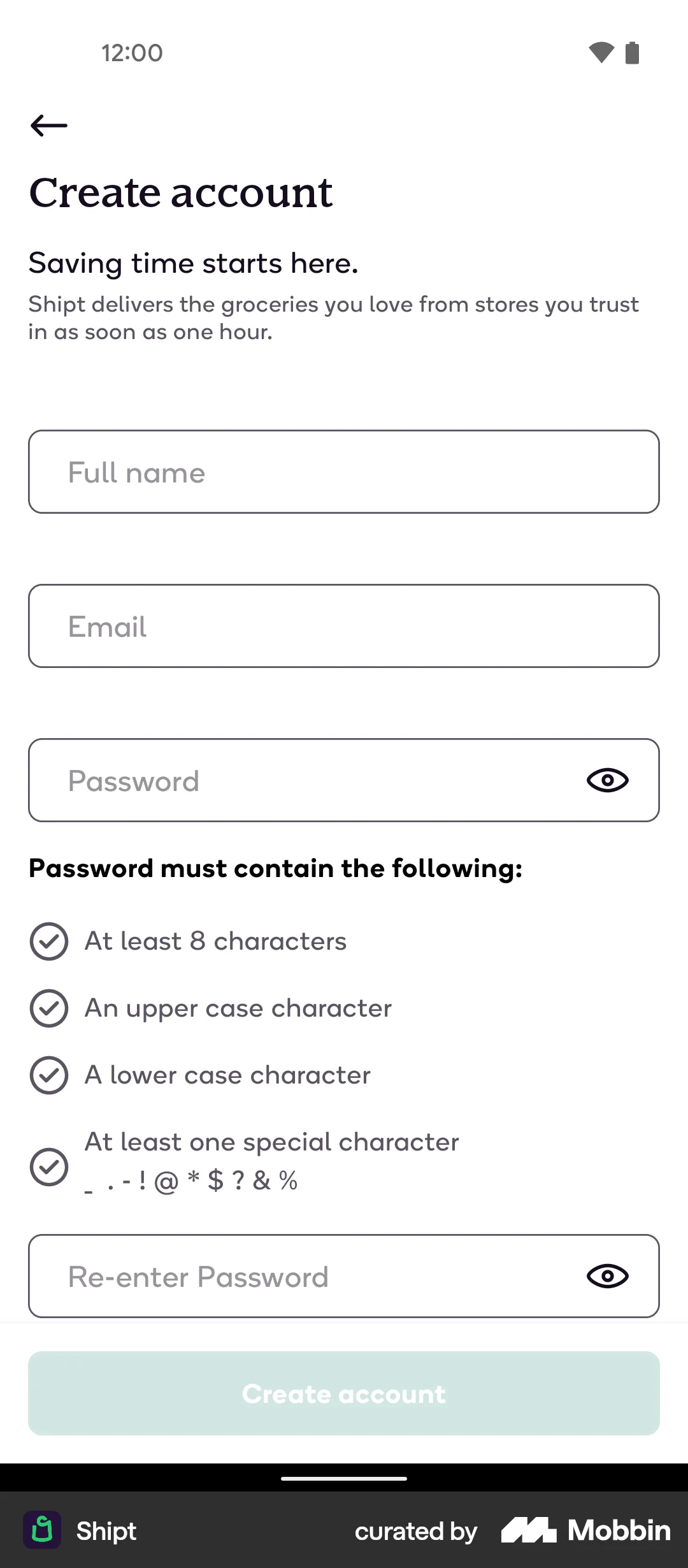 Shipt Android Signup screen