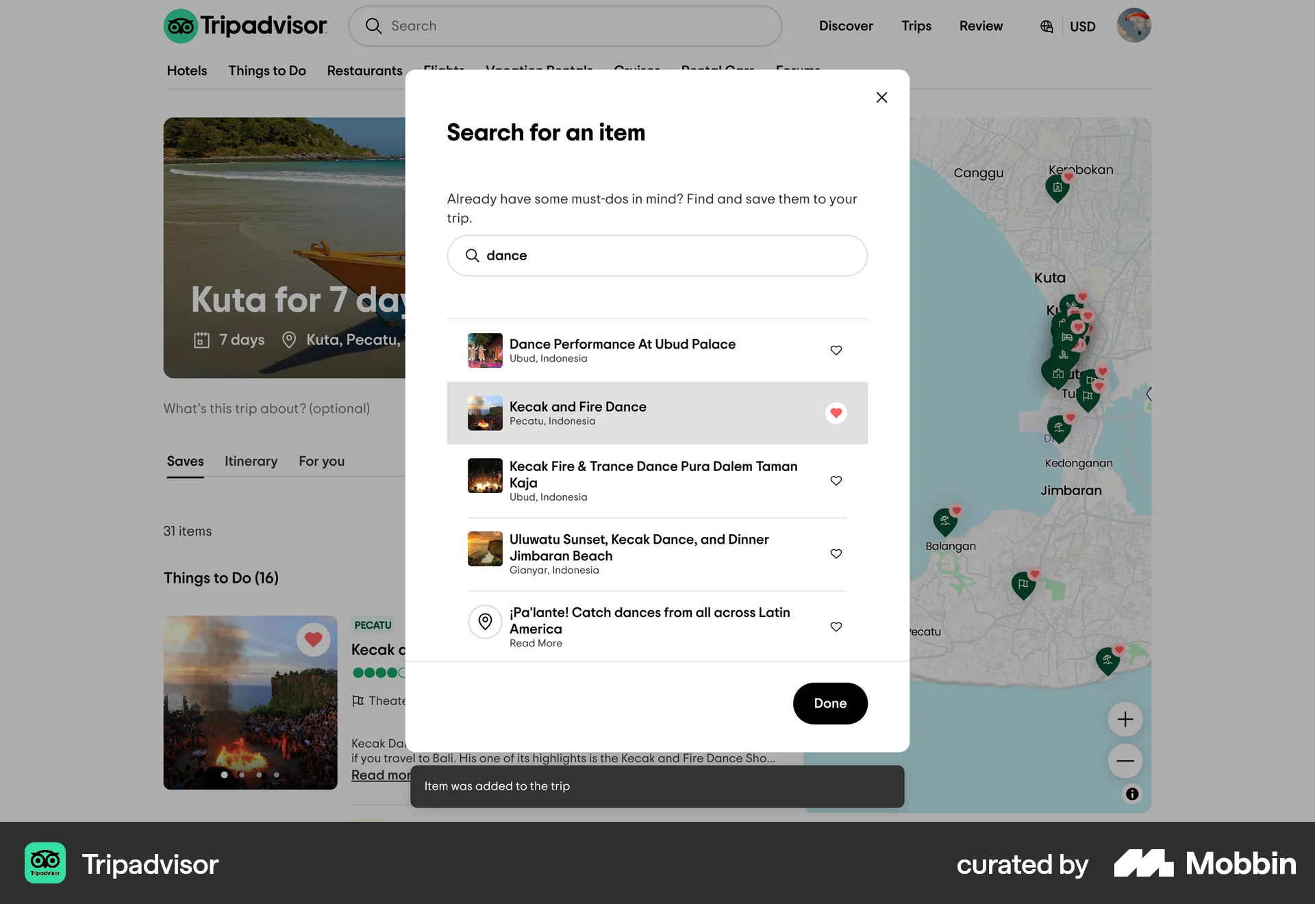 Tripadvisor Web Favorite & Pin screen