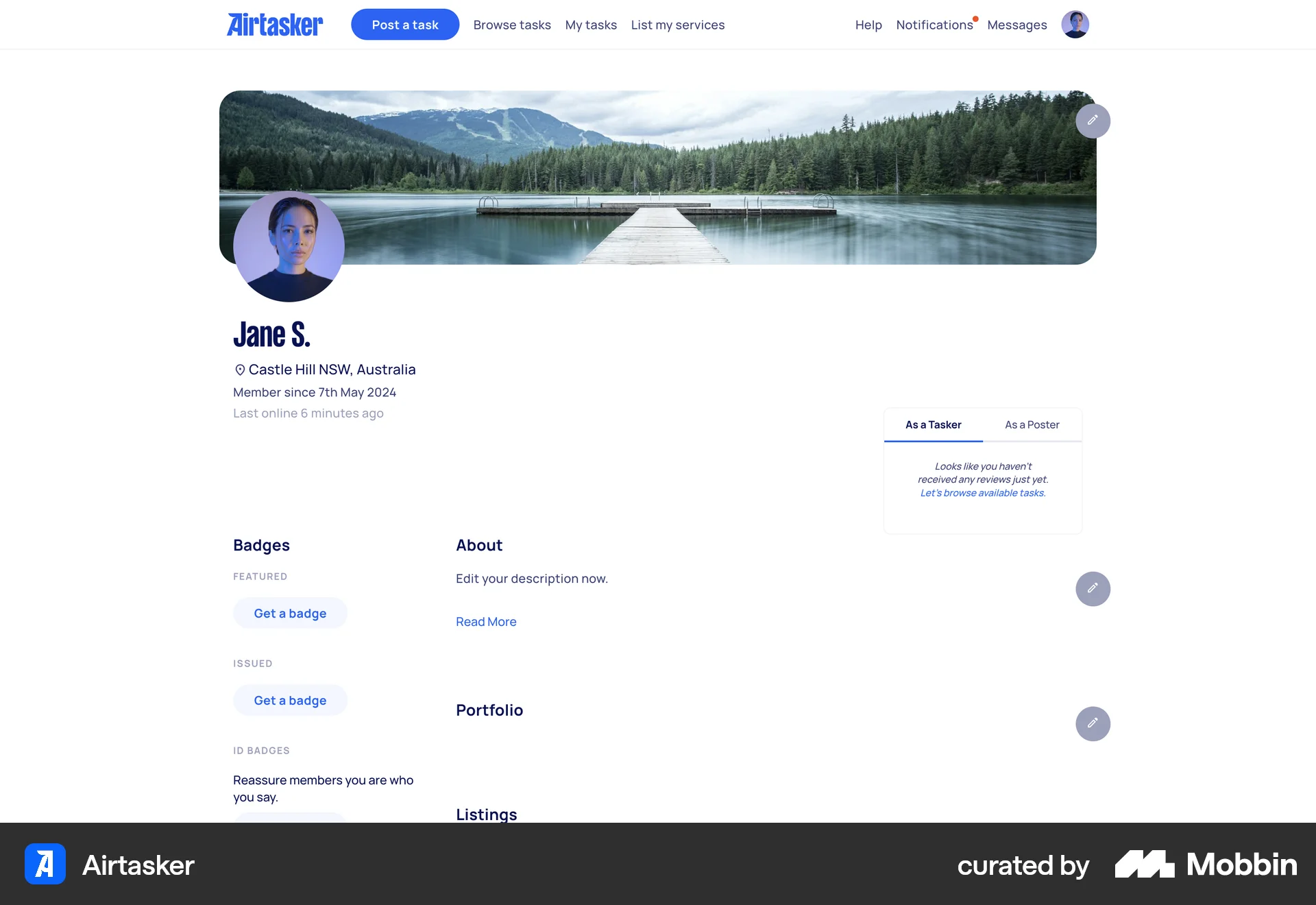 Airtasker Web My Account & Profile screen