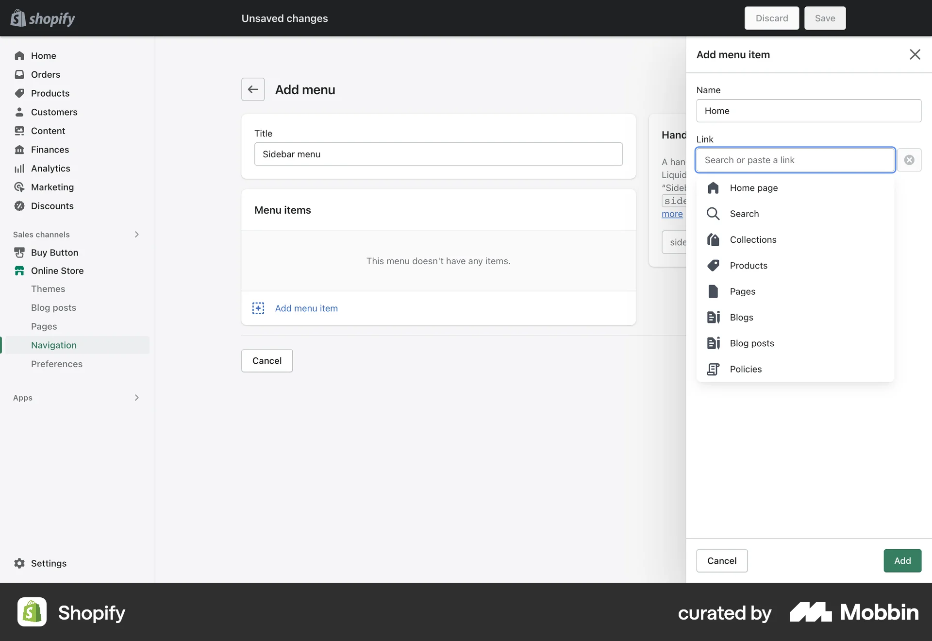 Shopify Web screen containing Combobox UI element