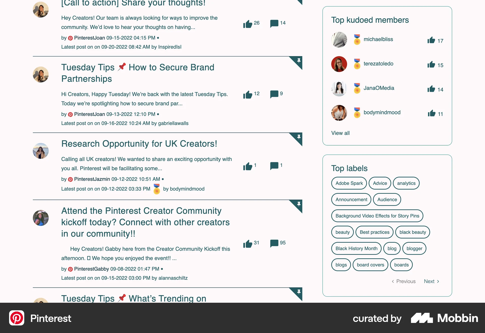 Pinterest Web Leaderboard screen