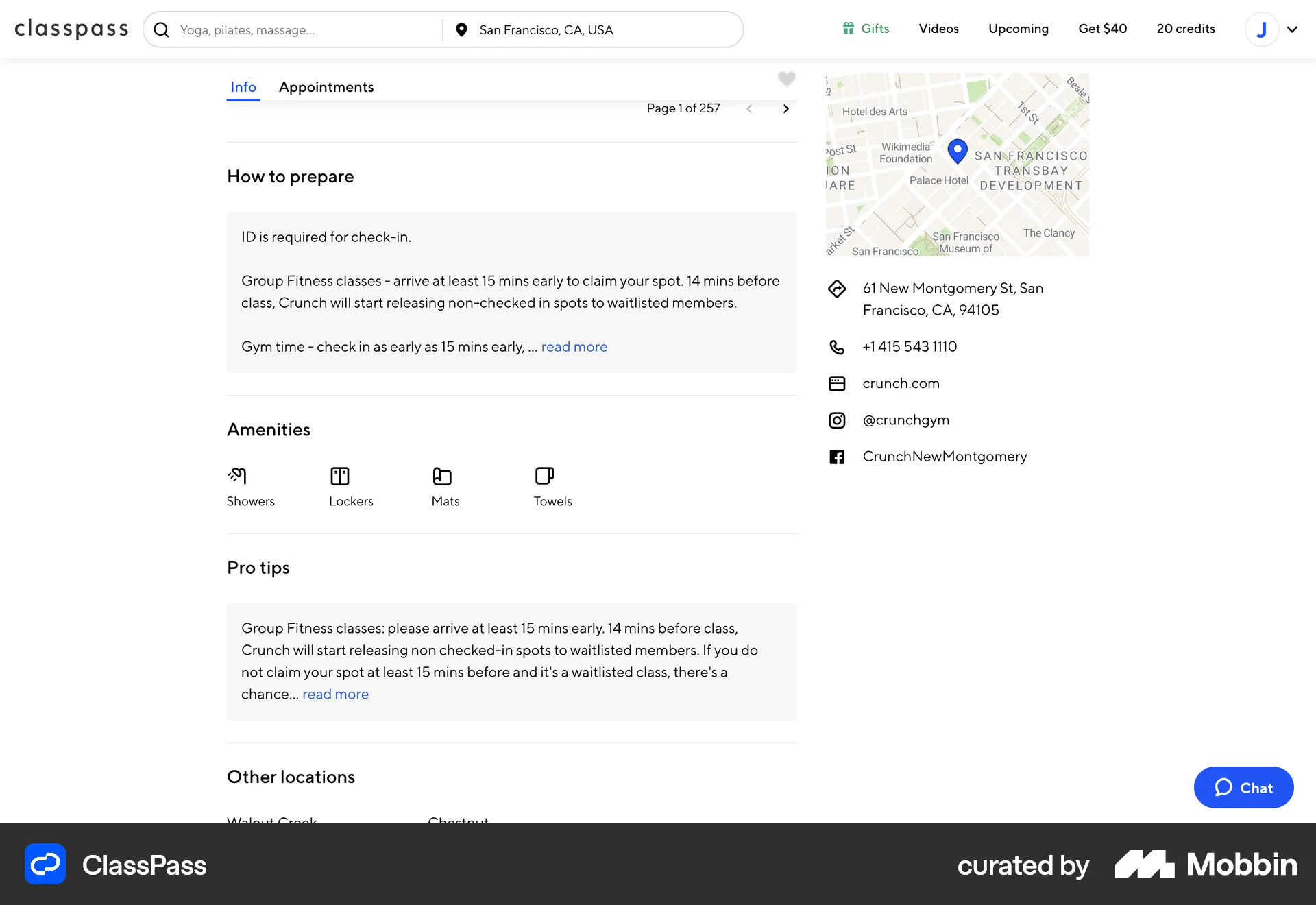 ClassPass Web Class & Lesson Detail screen