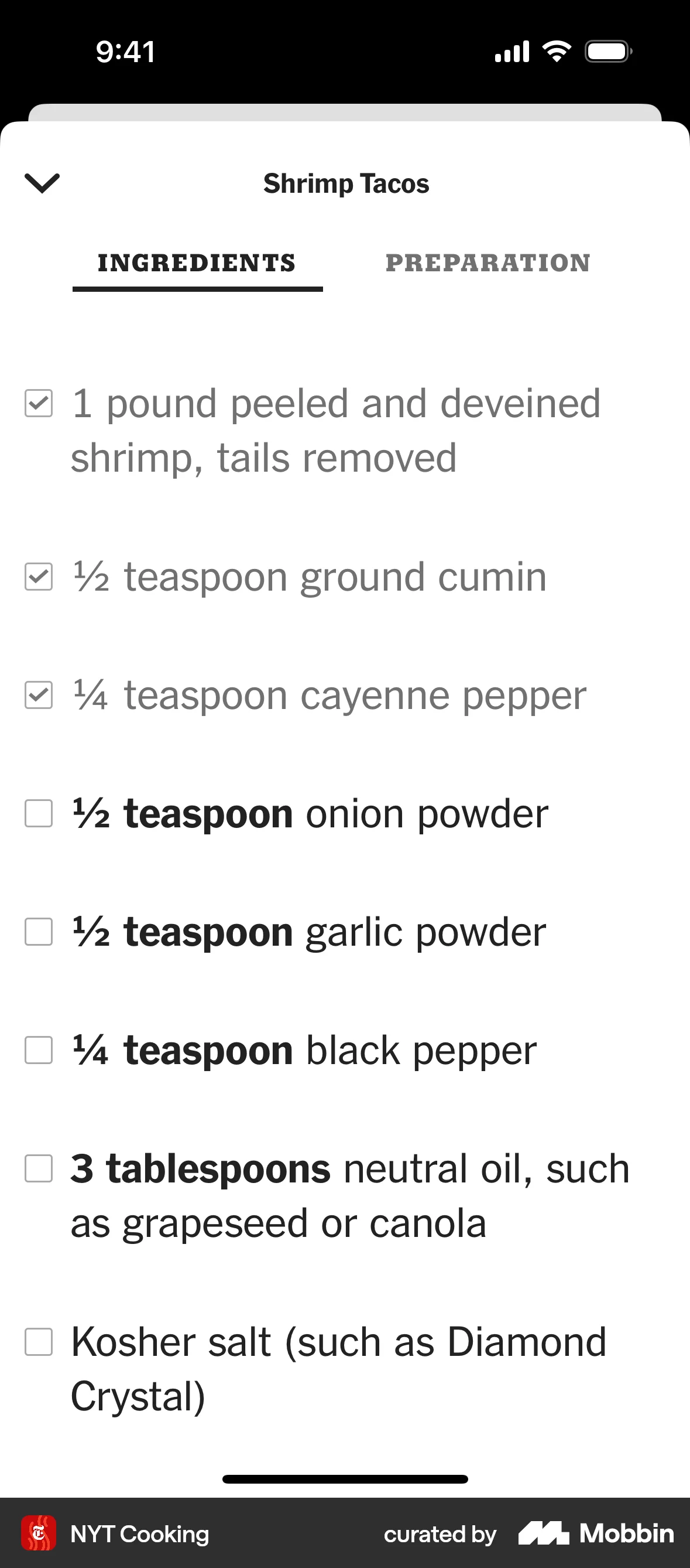 NYT Cooking iOS Recipe Detail screen