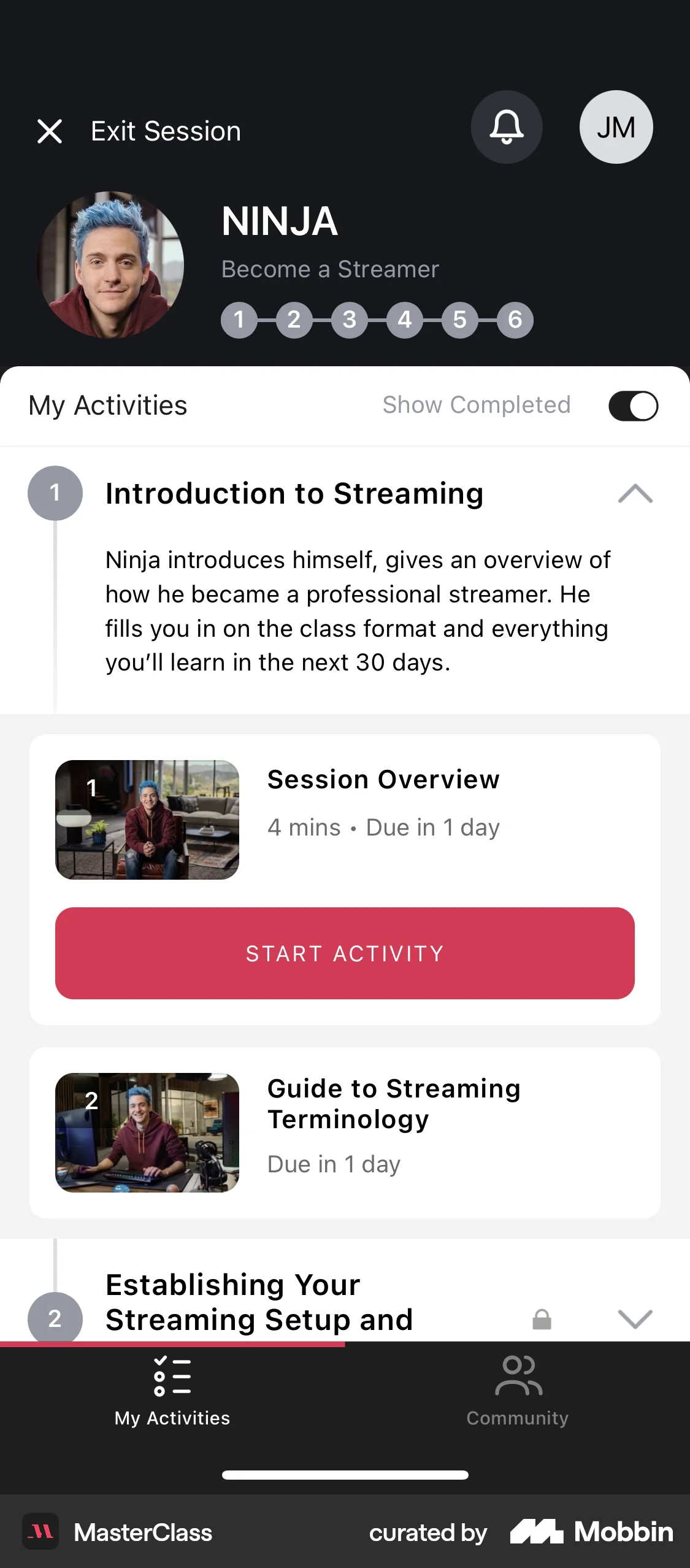 MasterClass iOS screen containing Accordion UI element