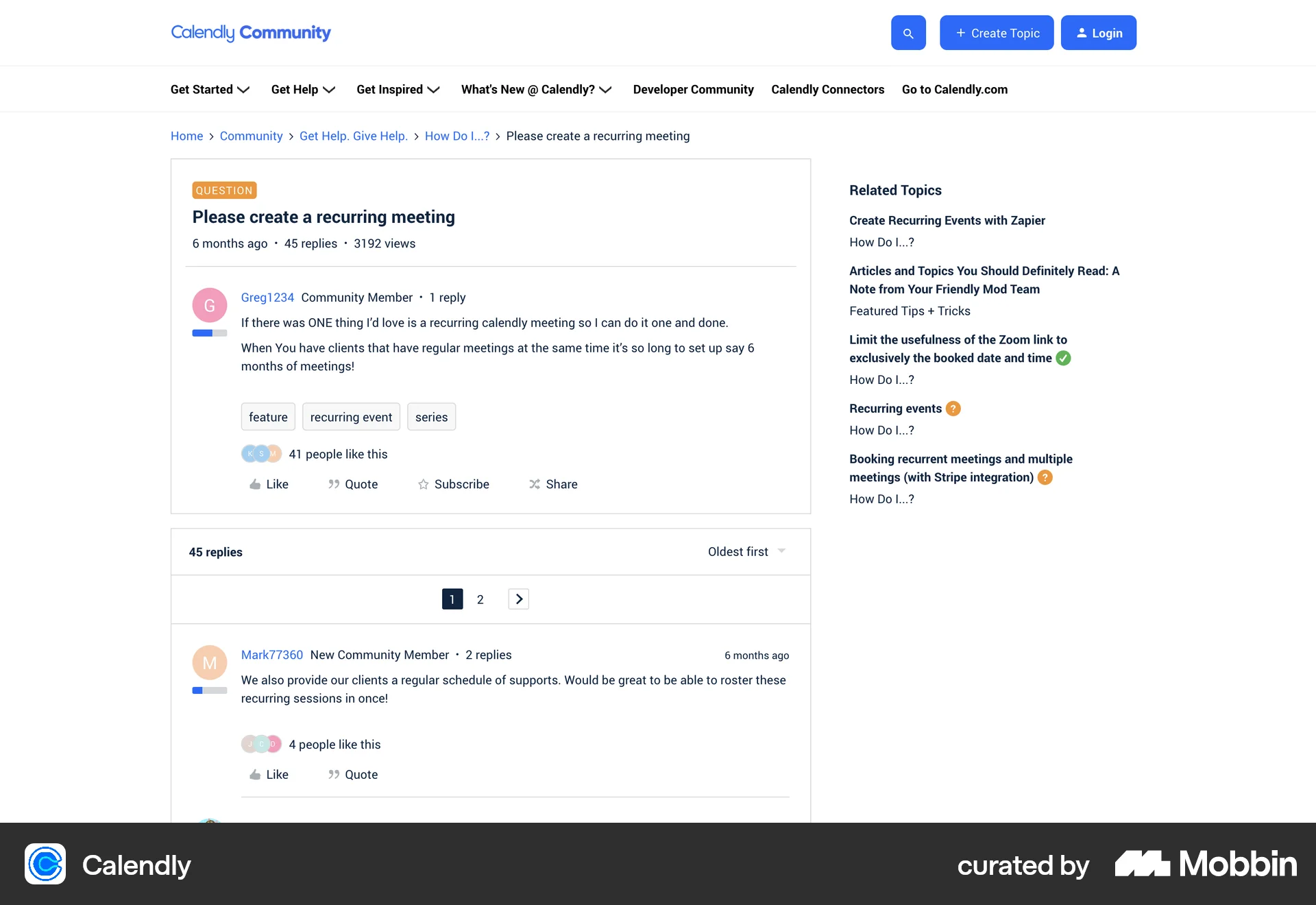 Calendly Web Post Detail screen