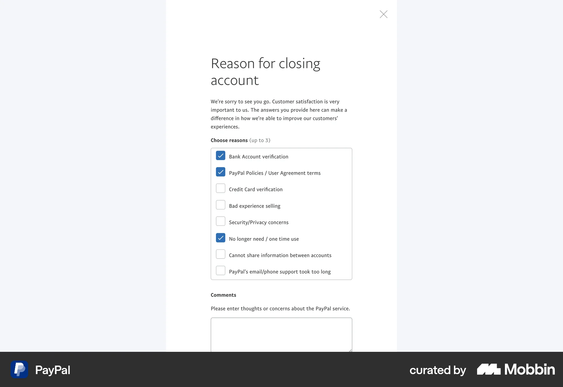 PayPal Web Delete & Deactivate Account screen