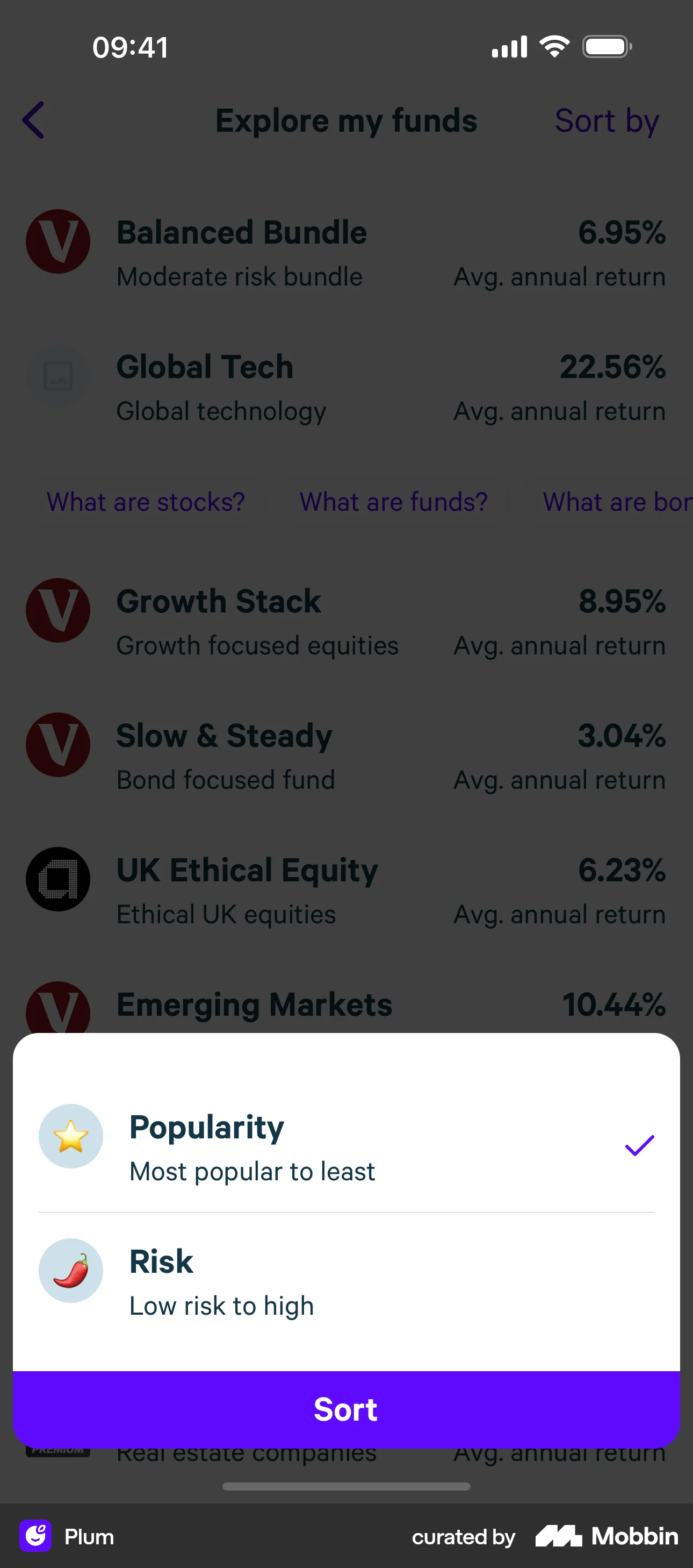 Plum iOS screen containing Action Sheet UI element