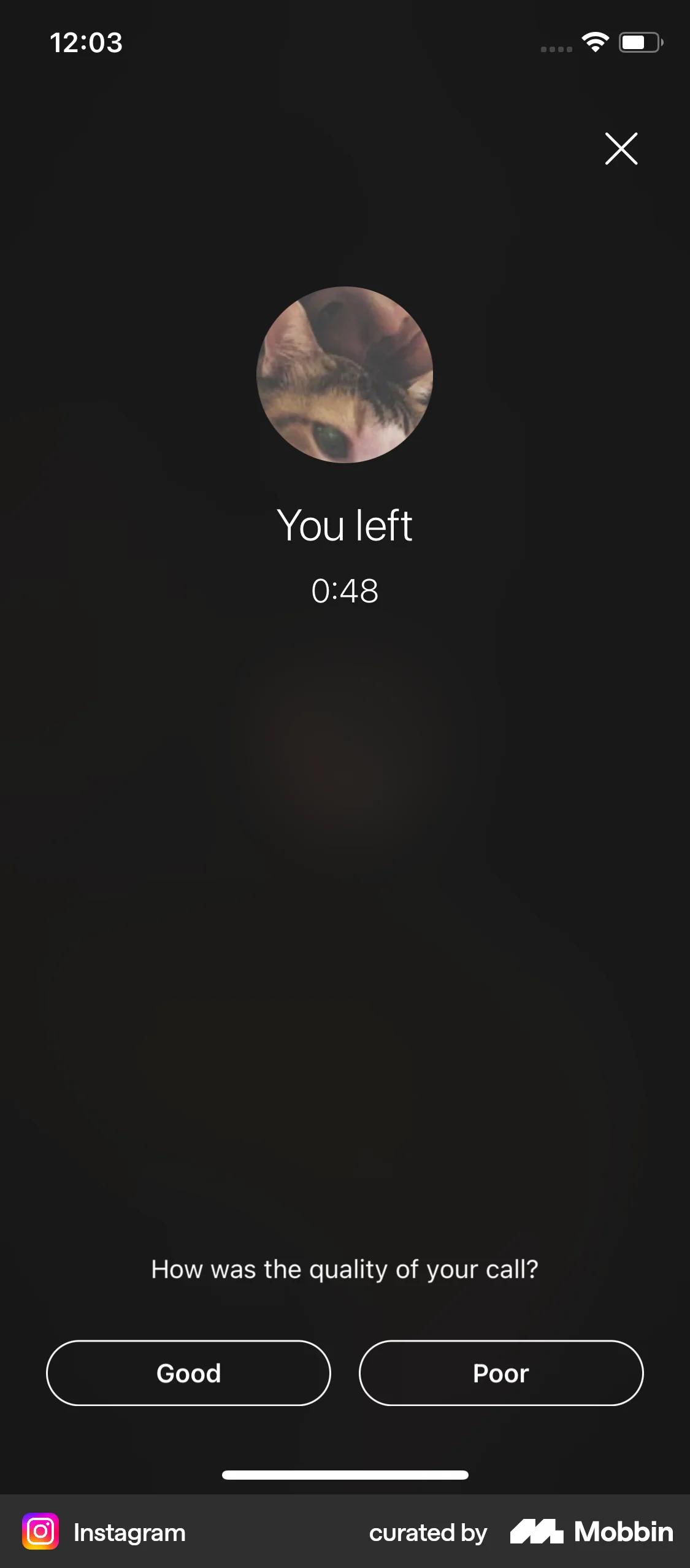 Instagram iOS Call screen