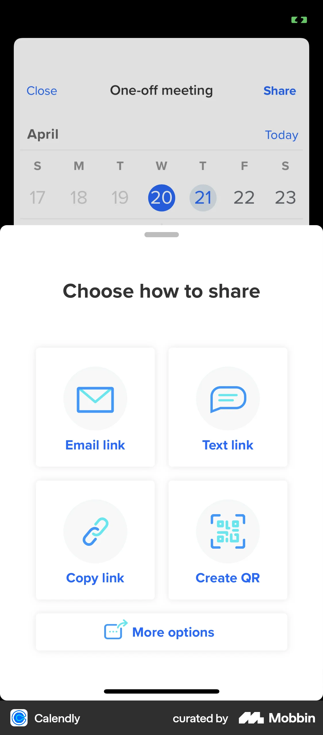 Calendly iOS Share screen