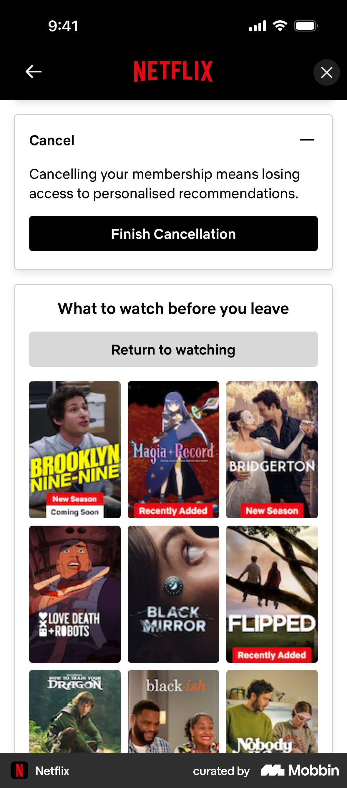 Netflix iOS Confirmation screen