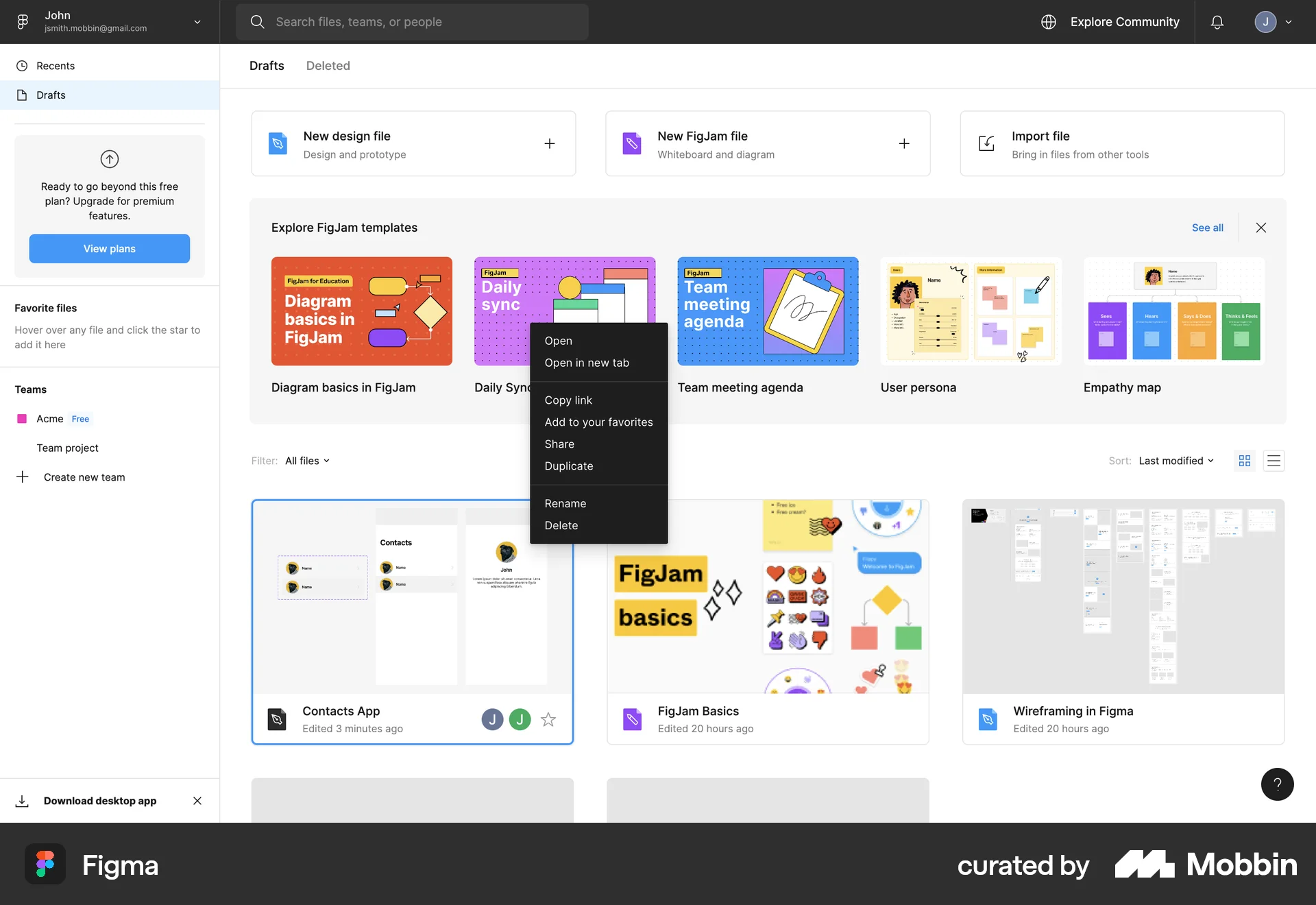 Figma Web screen containing Context Menu UI element