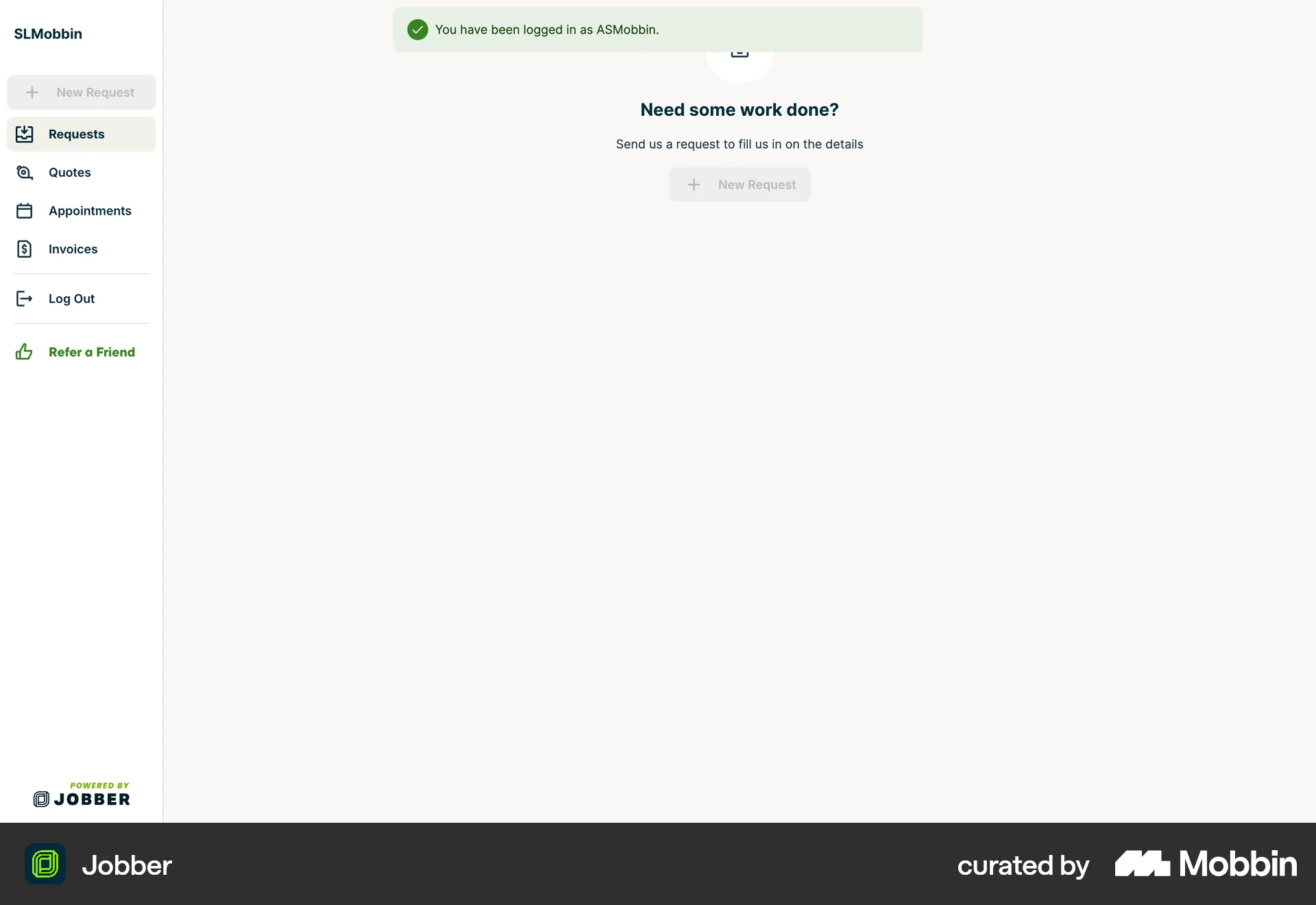 Jobber Web Log Dashboard screen