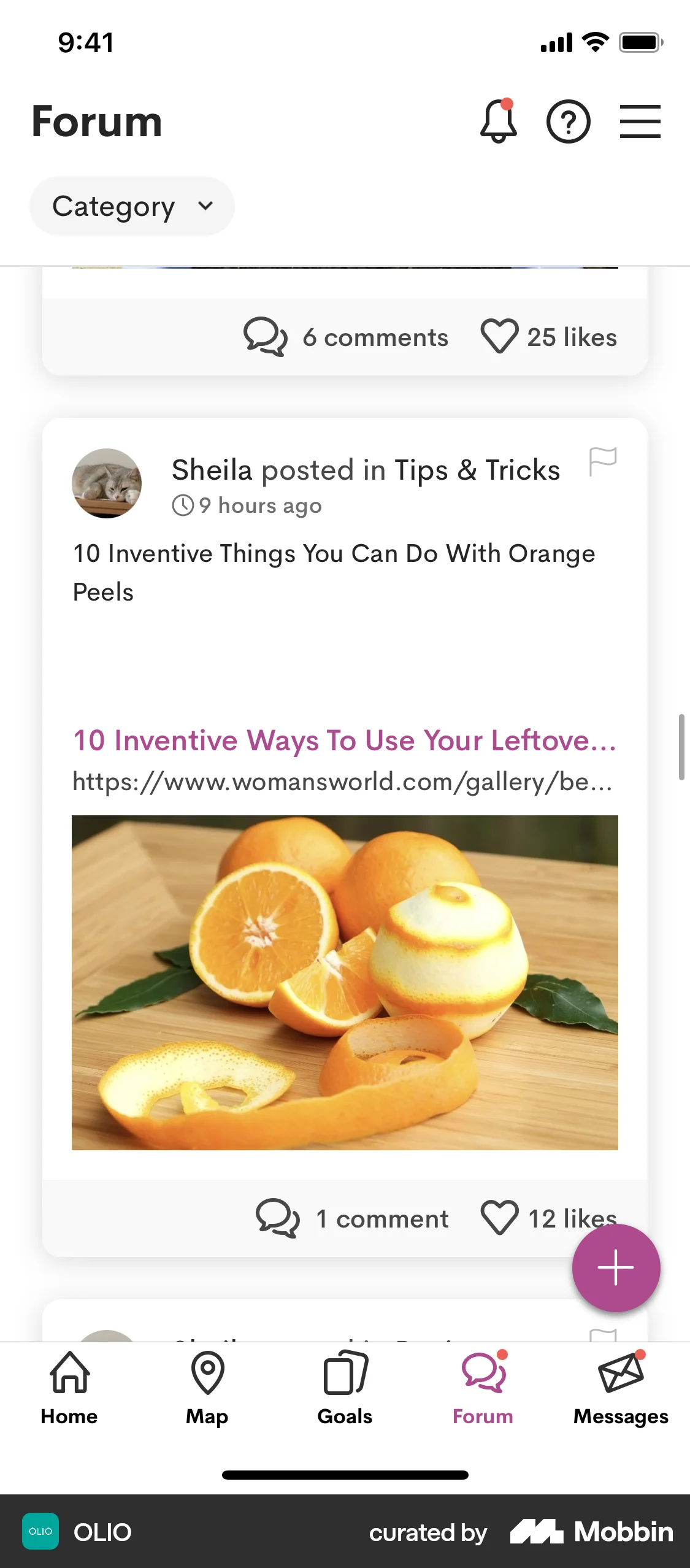 OLIO iOS Groups & Community screen