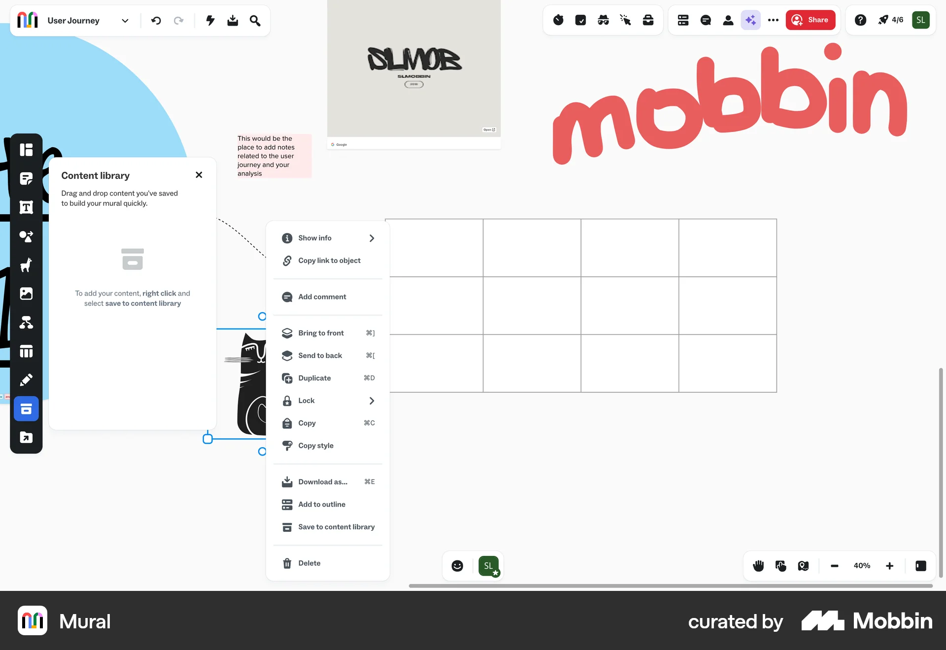 Mural Web screen containing Context Menu UI element
