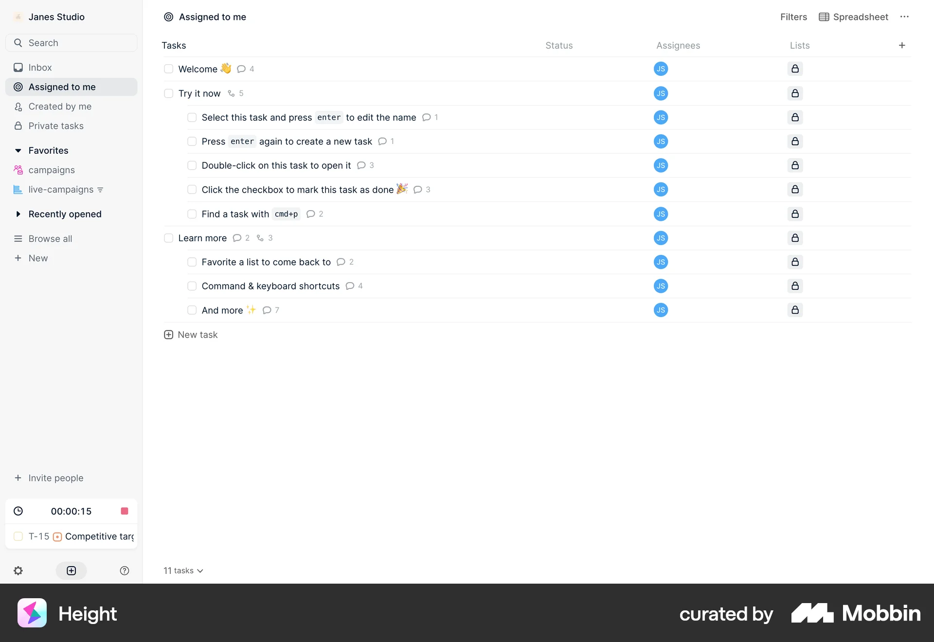 Height Web Timer & Clock screen