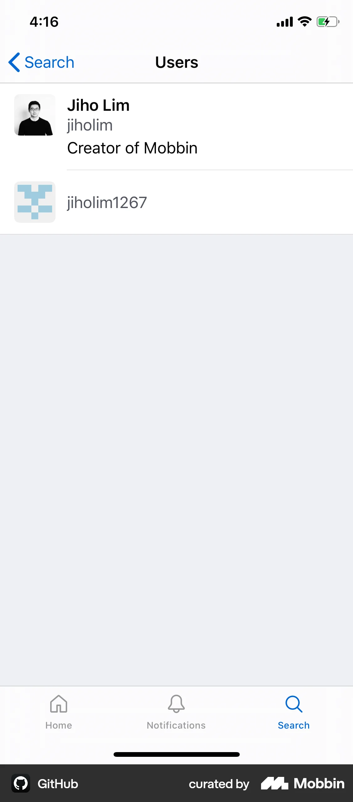 GitHub iOS My Account & Profile screen