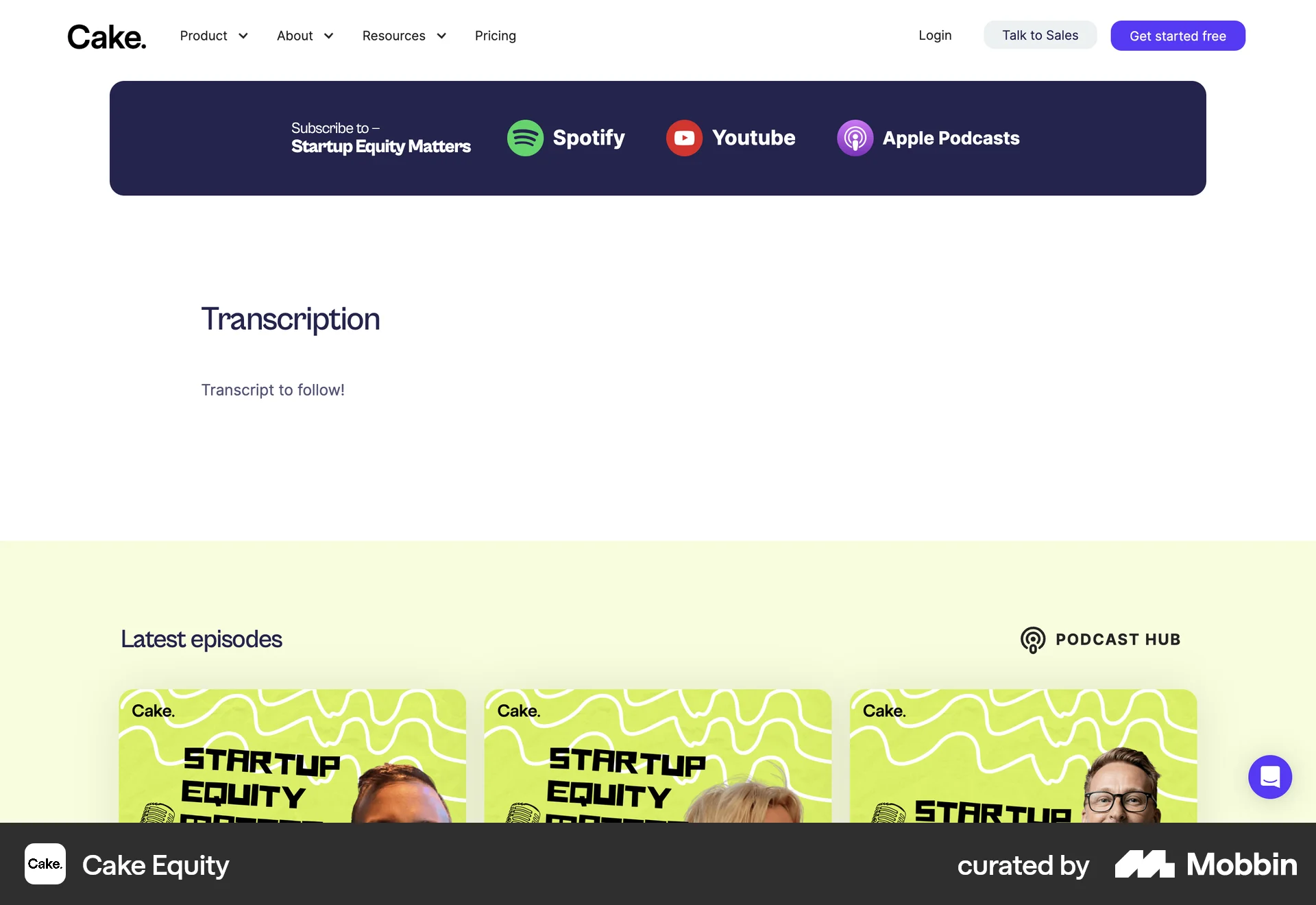 Cake Equity Web Song & Podcast Detail screen