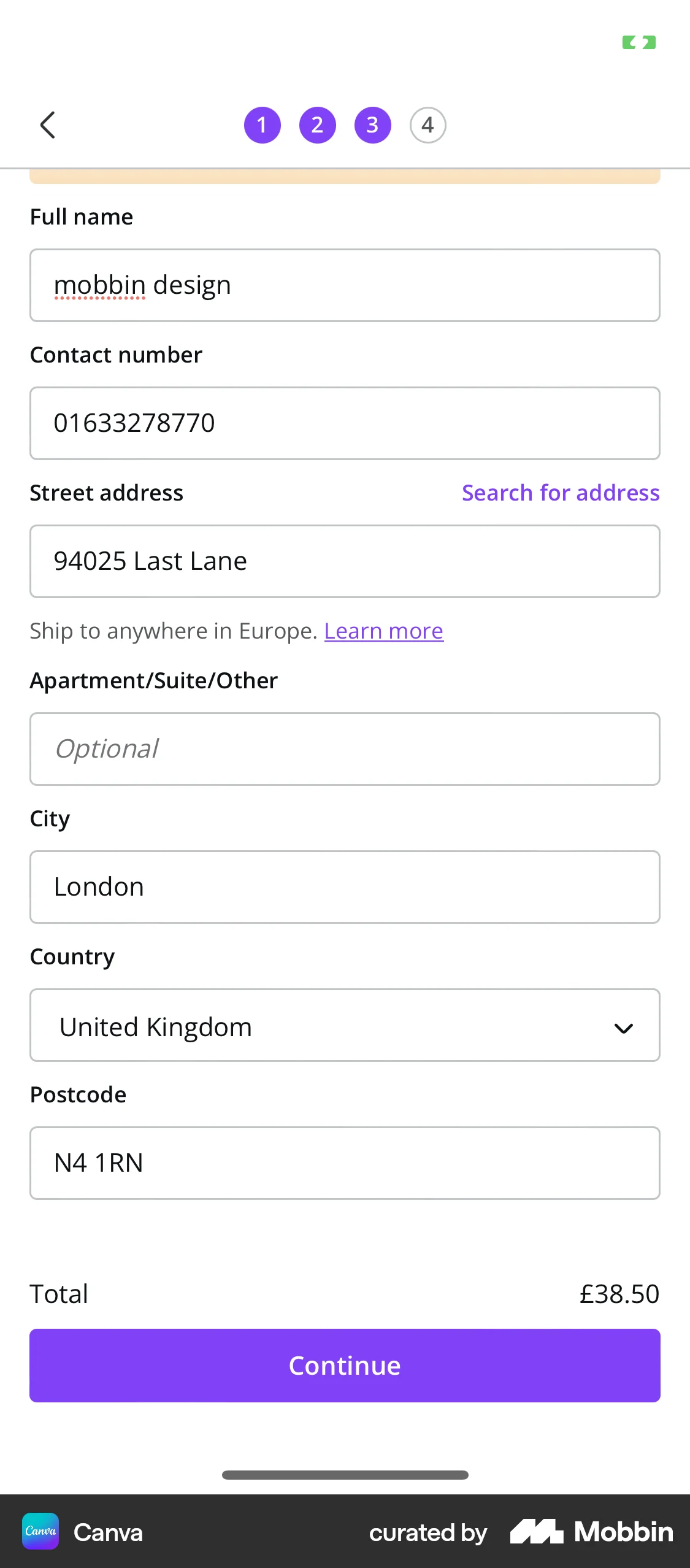 Canva iOS Checkout screen