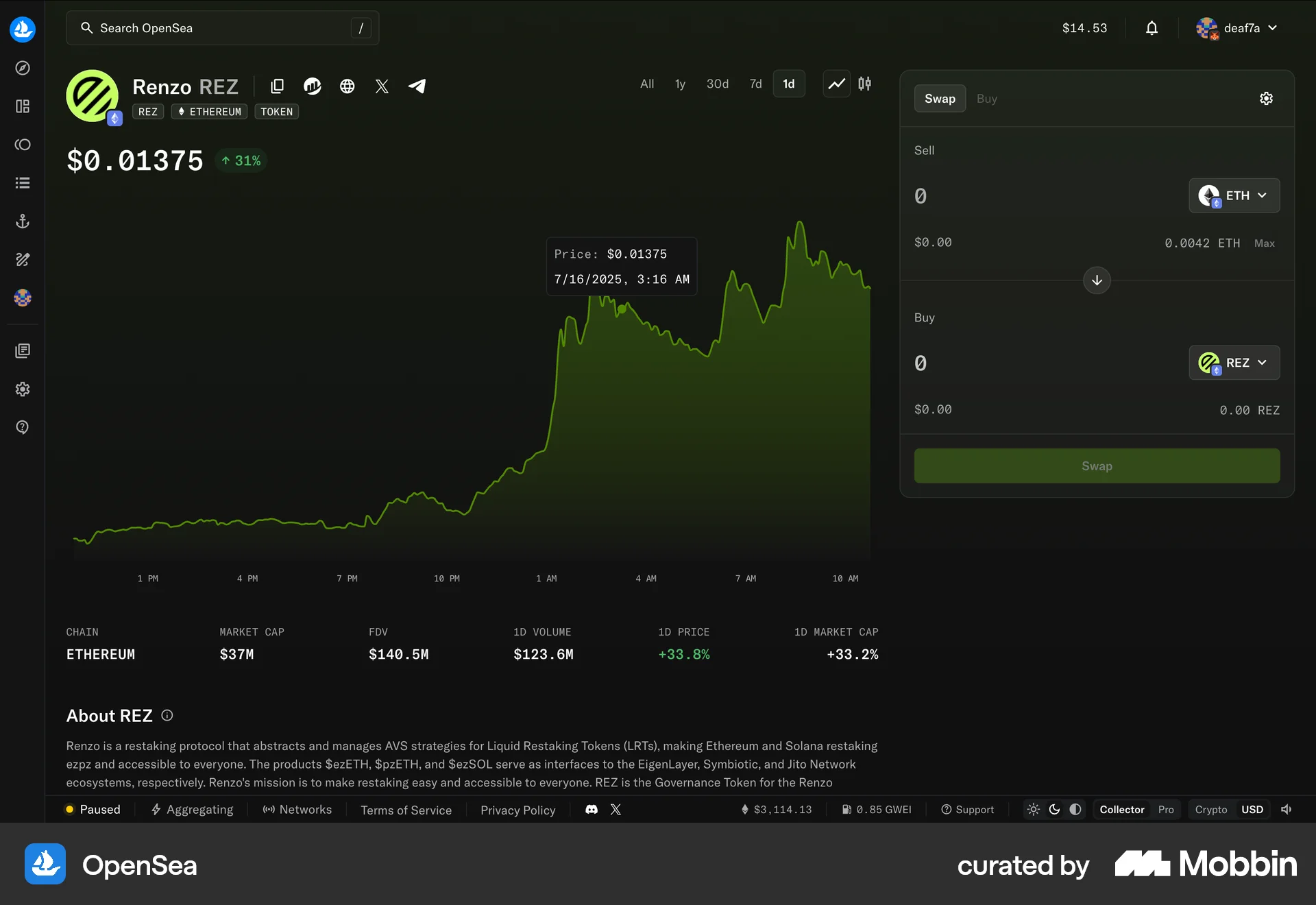 OpenSea Web Charts screen