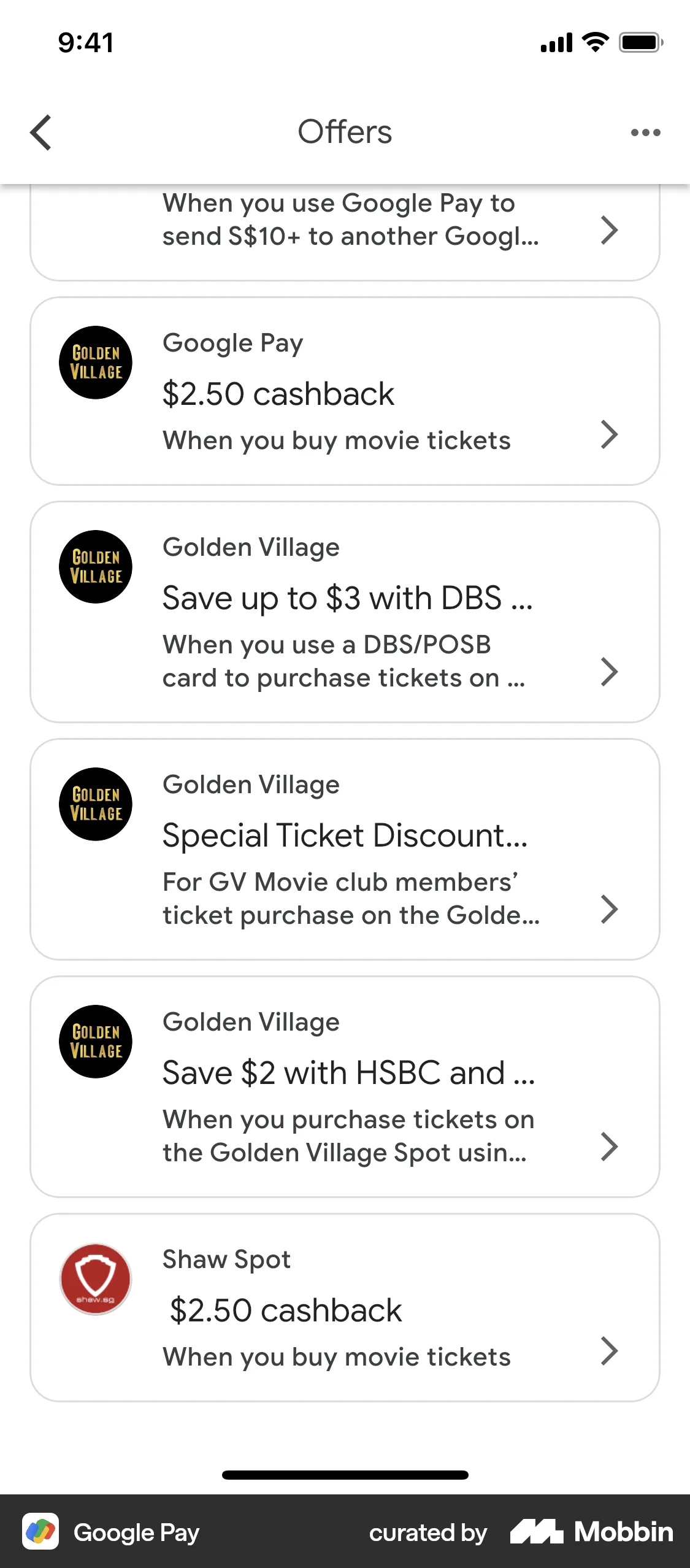 Google Pay iOS Promotions & Rewards screen