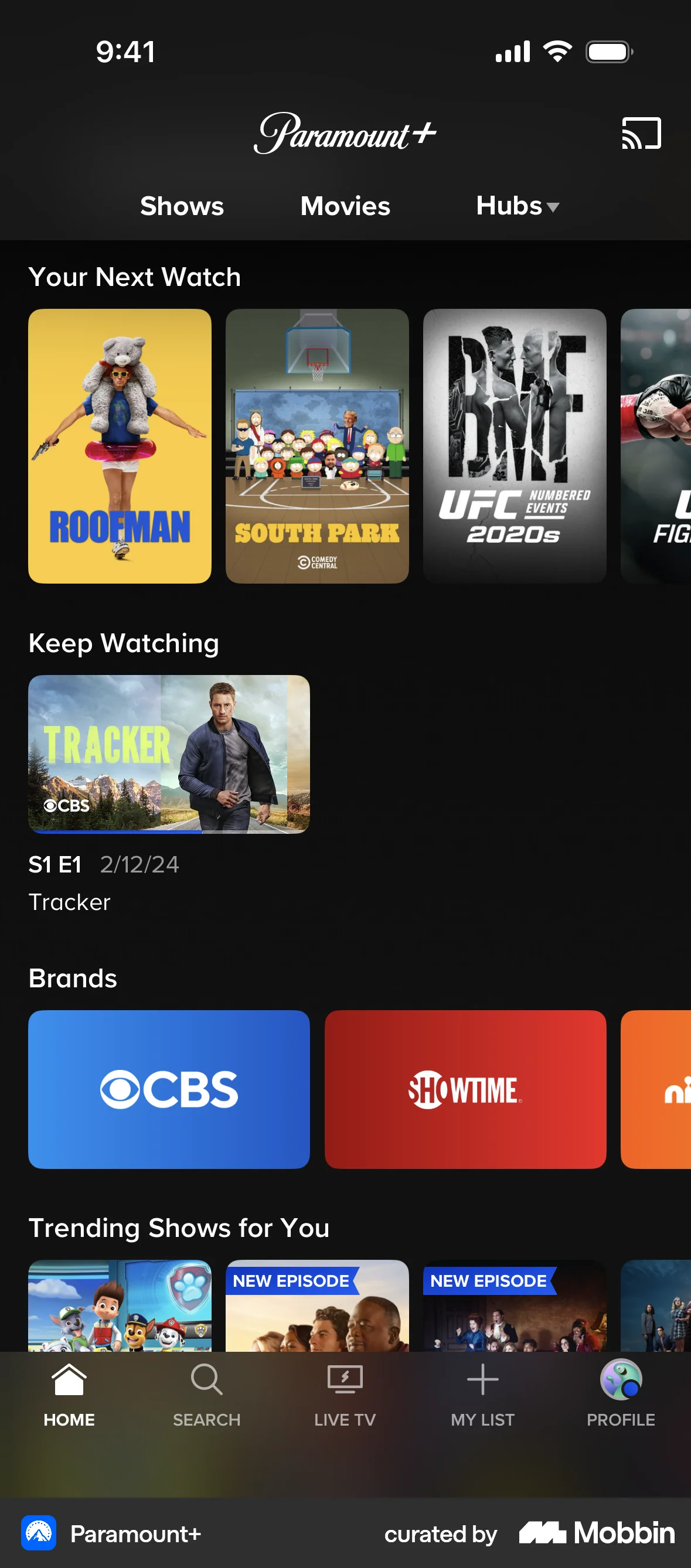 Paramount+ iOS screen containing Progress Indicator UI element