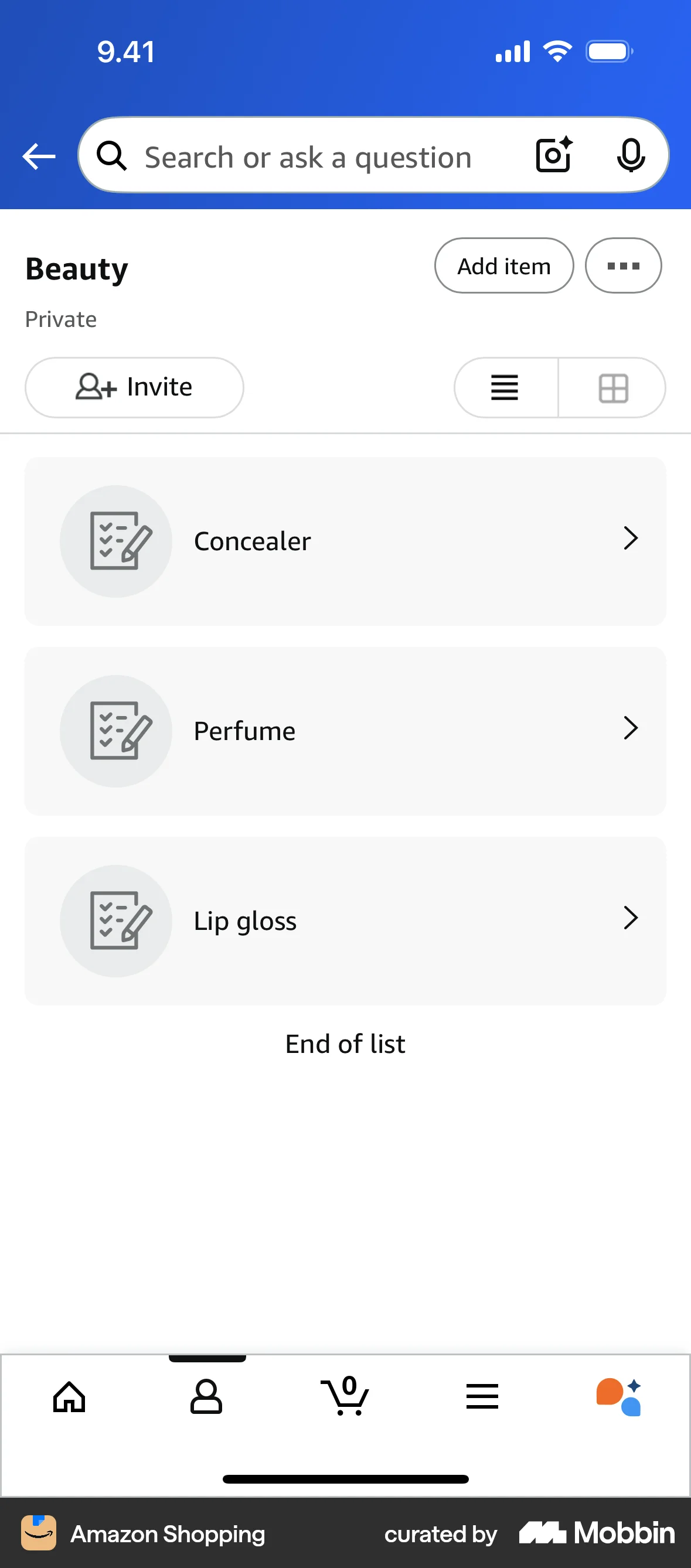 Amazon Shopping iOS screen containing Segmented Control UI element
