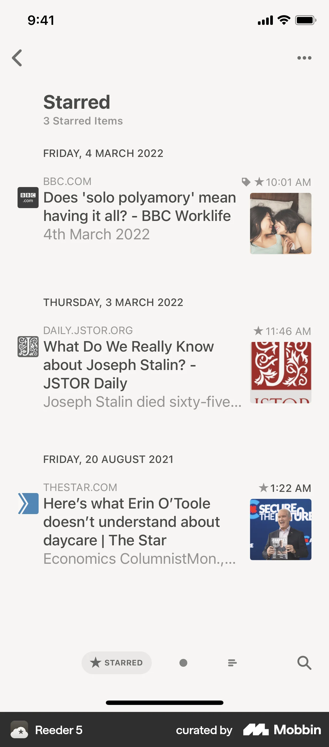 Reeder 5 iOS Bookmarks & Collections screen