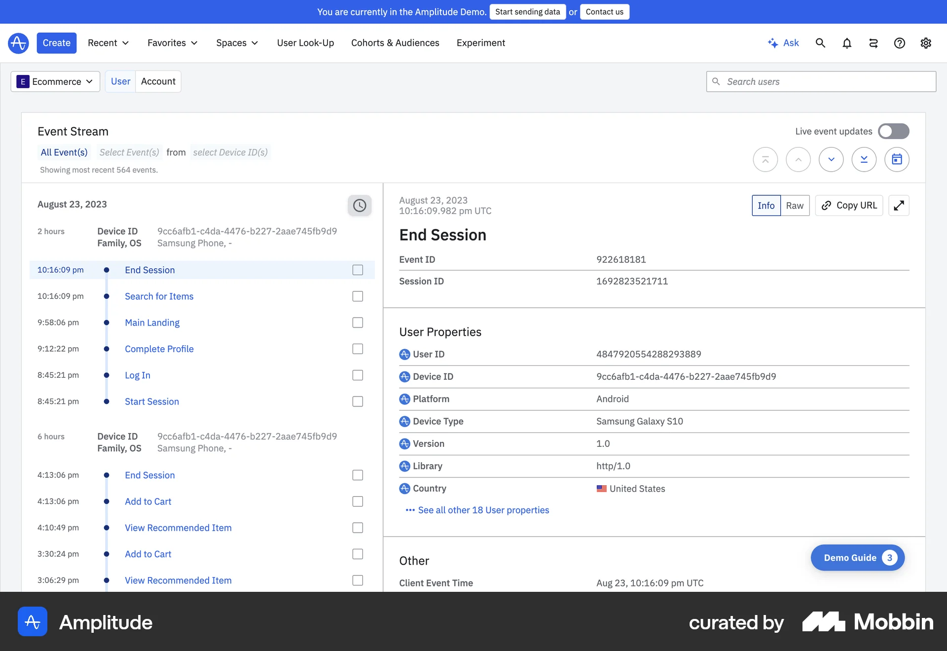 Amplitude Web User / Group Profile screen