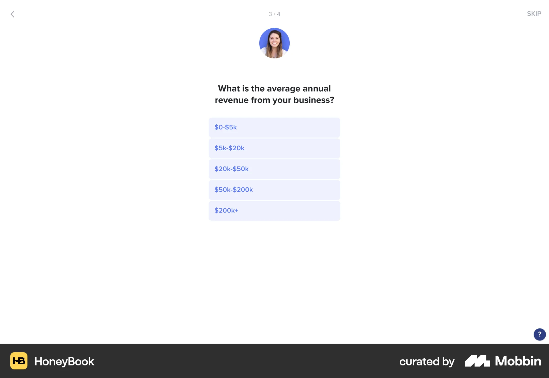 HoneyBook Web Quiz screen