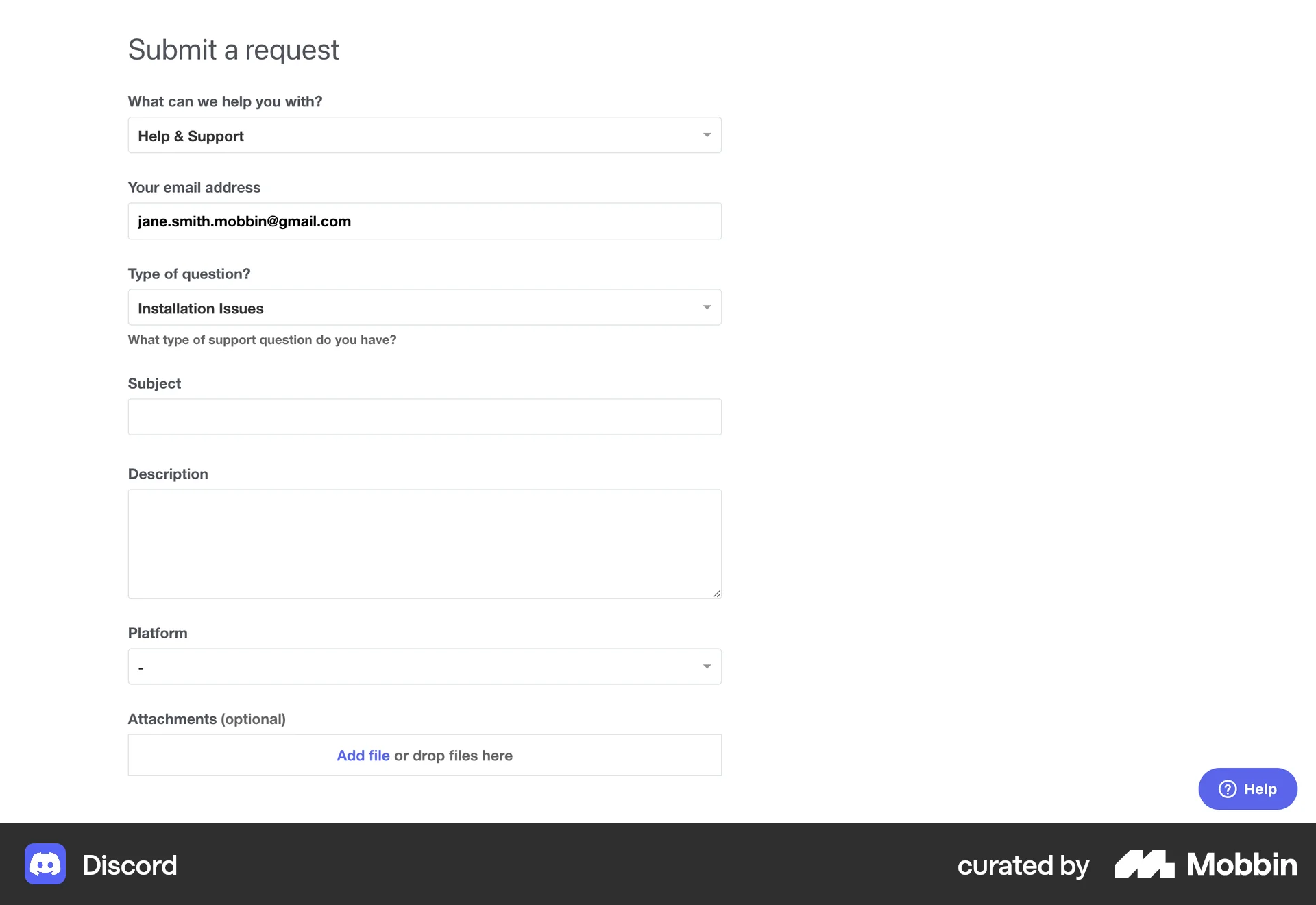 Discord Web Web Form UI screen