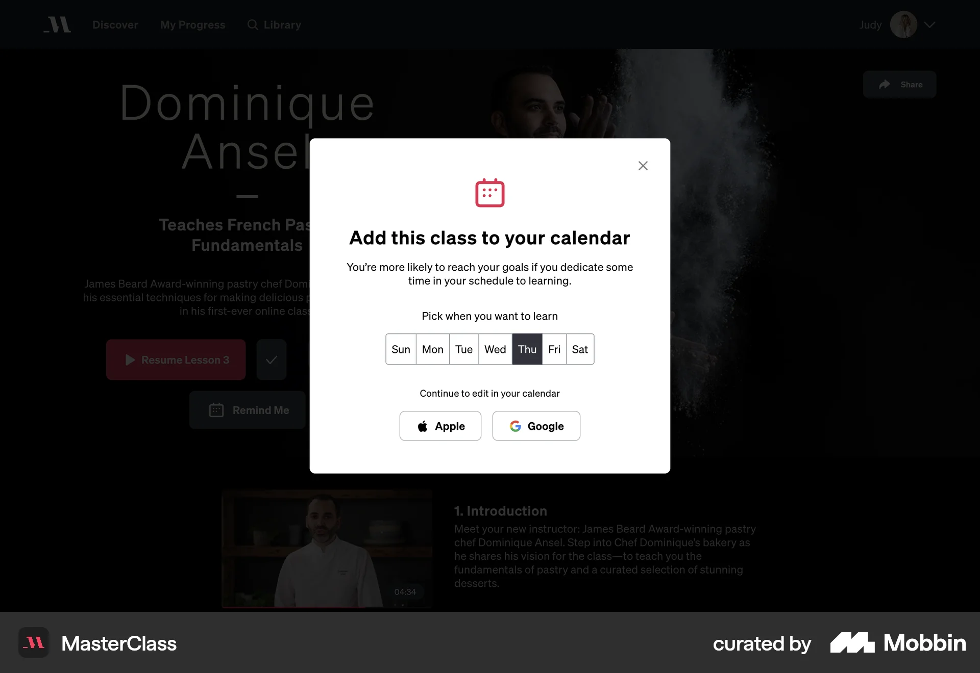MasterClass Web screen containing Tile UI element