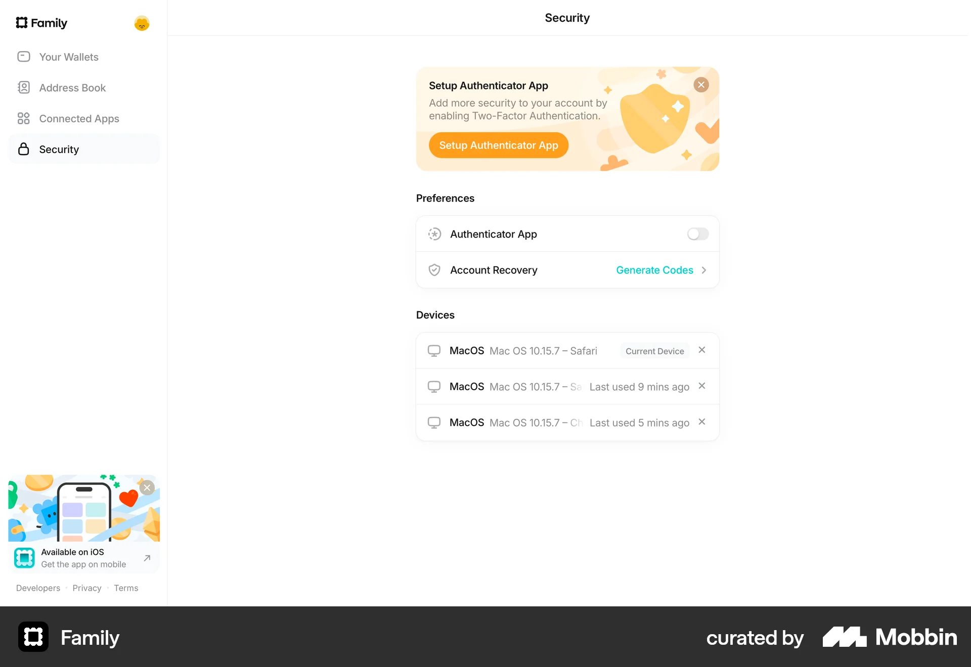 Family Web screen containing Switch UI element