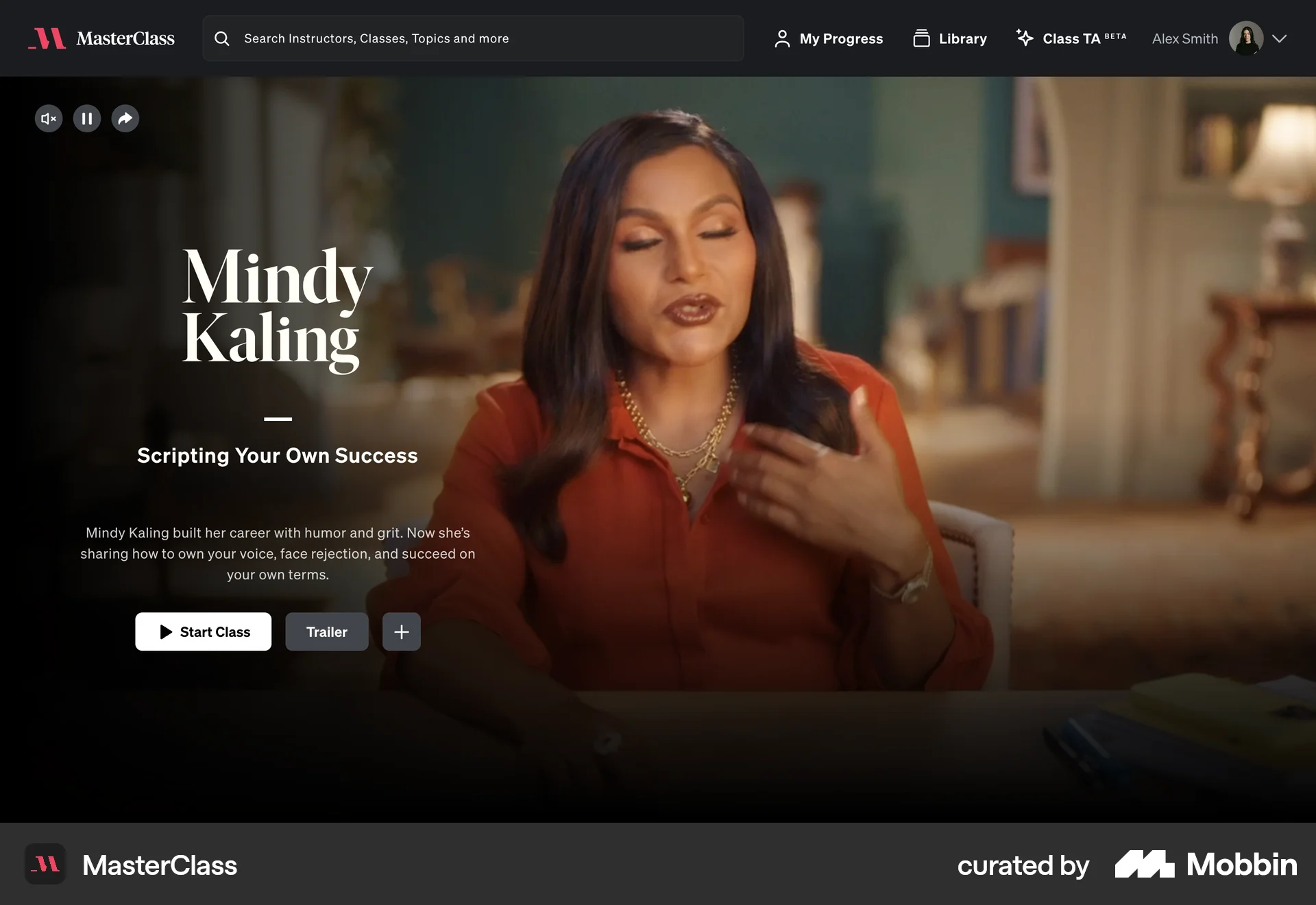 MasterClass Web Class & Lesson Detail screen