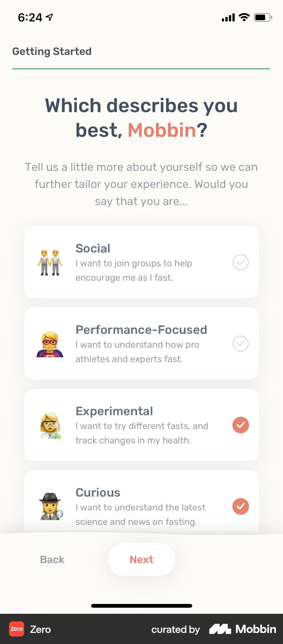 Zero iOS screen containing Progress Indicator UI element