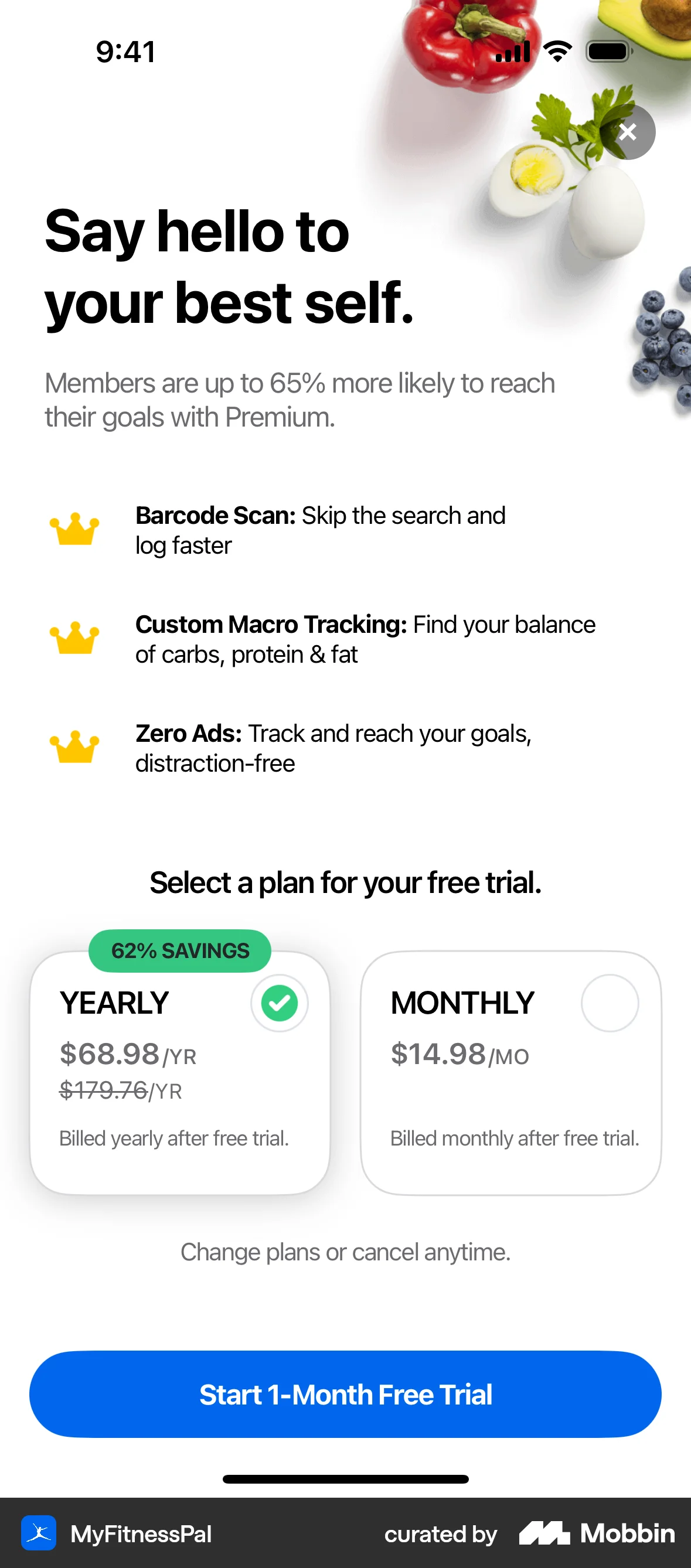 MyFitnessPal iOS Subscription & Paywall screen