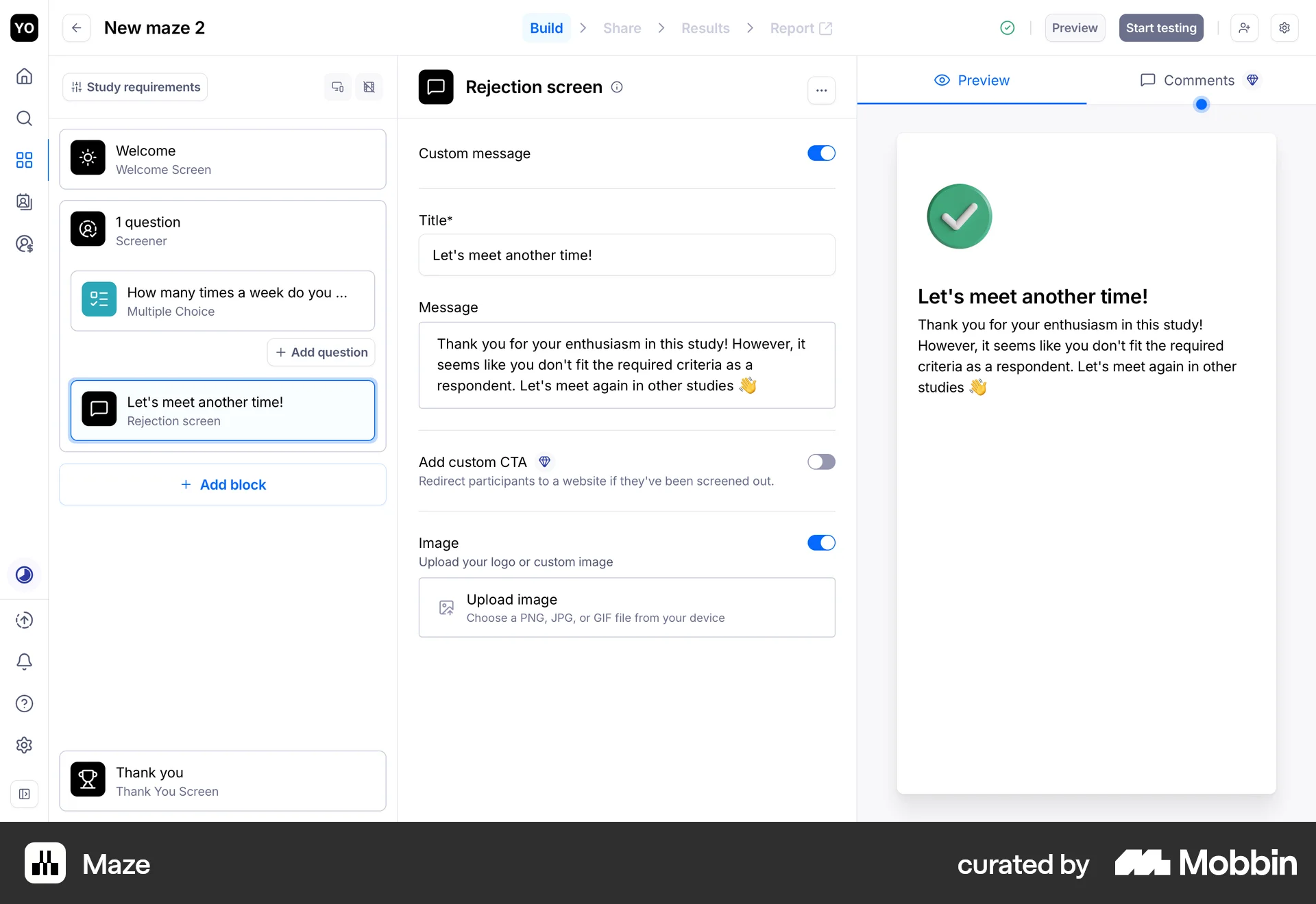 Maze Web screen containing File Upload UI element