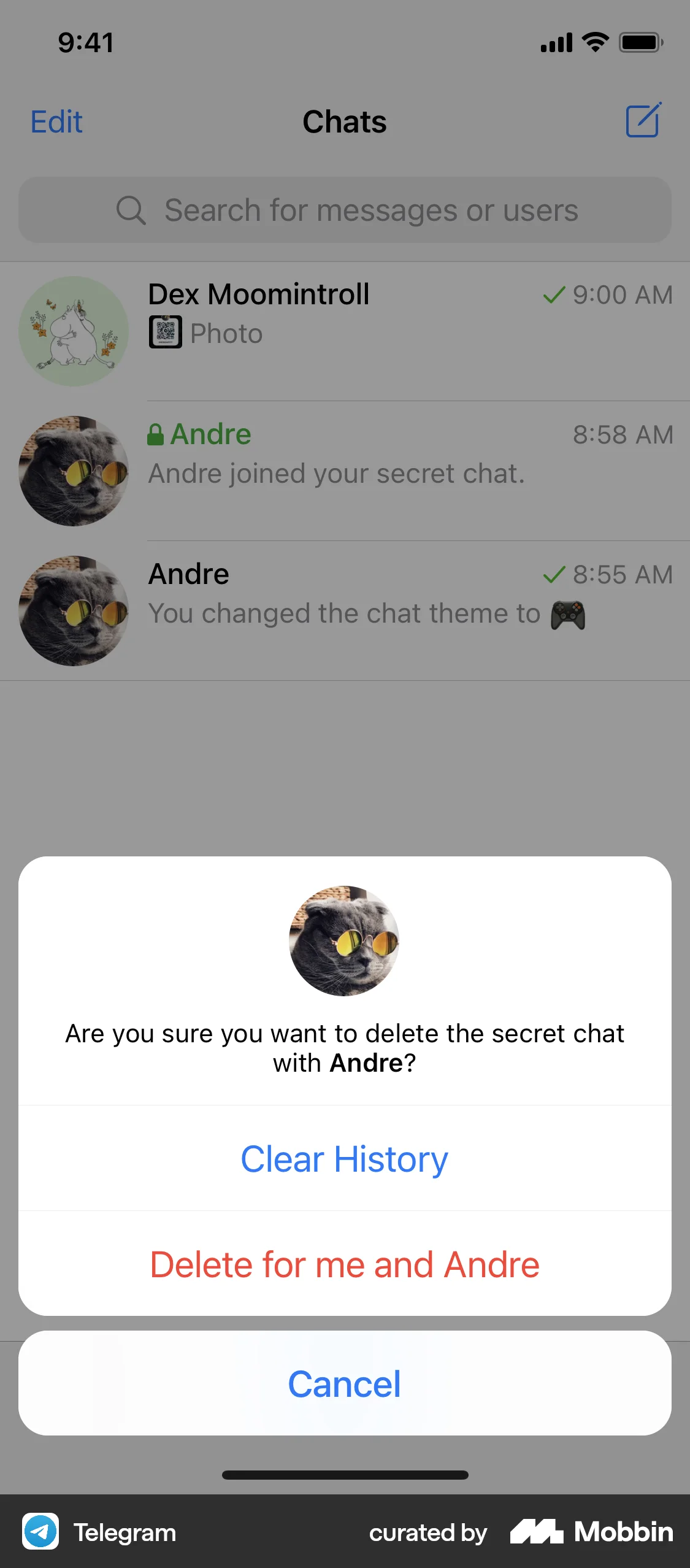 Telegram iOS screen containing Action Sheet UI element