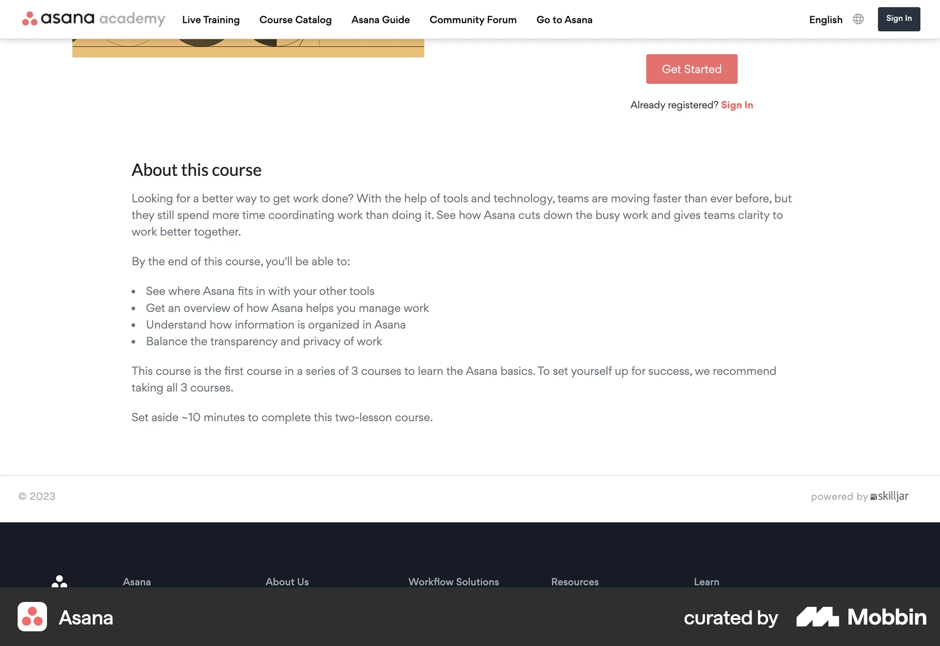 Asana Web Class & Lesson Detail screen