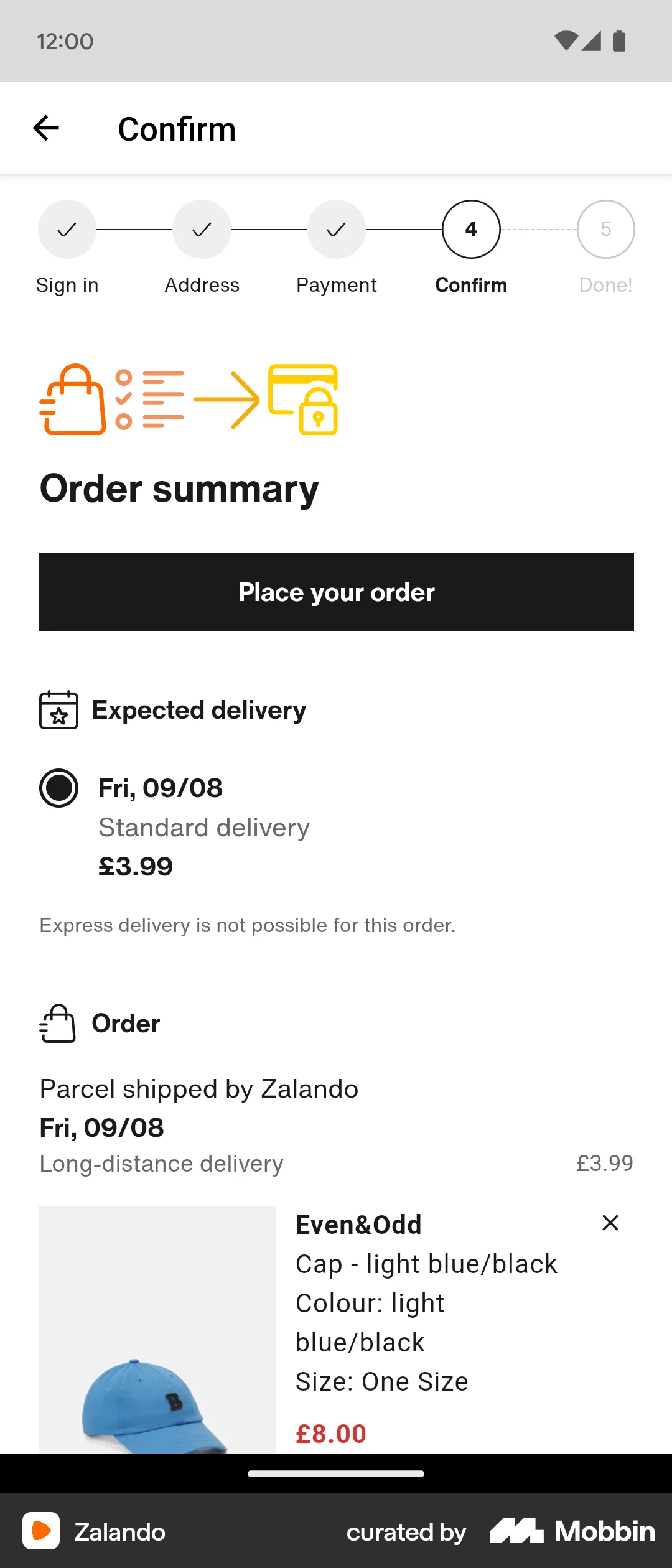 Zalando Android Checkout screen