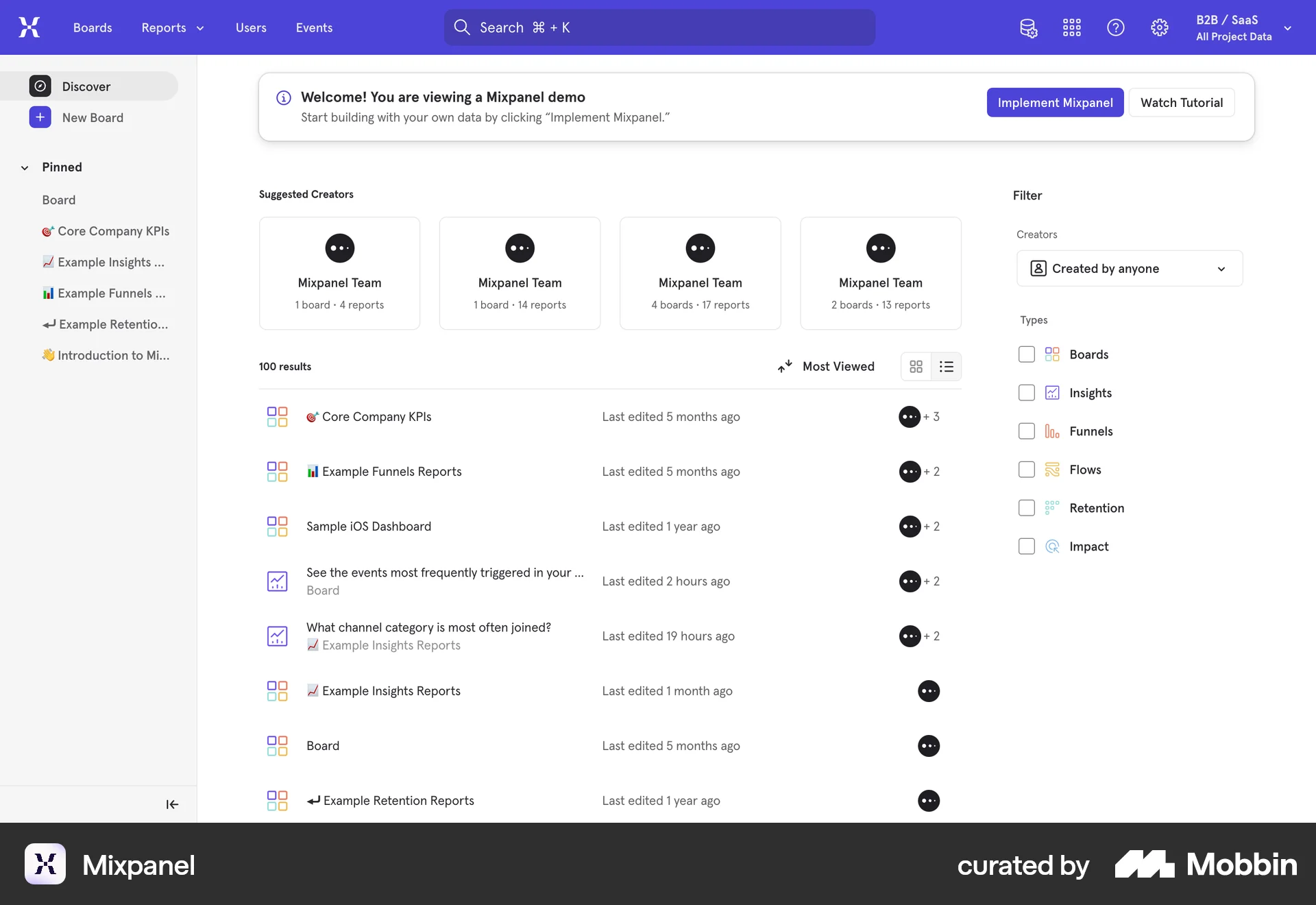 Mixpanel Web CRM App screen