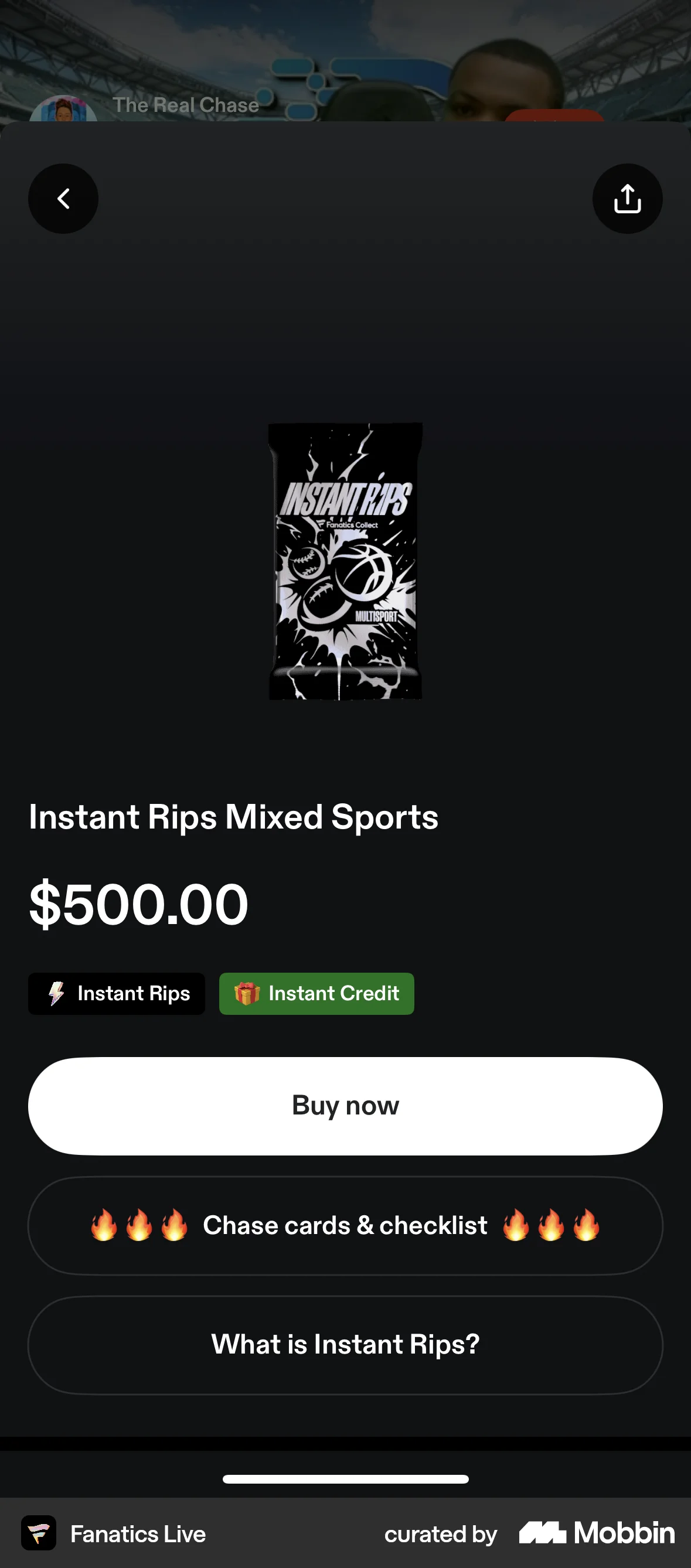 Fanatics Live iOS Pricing screen
