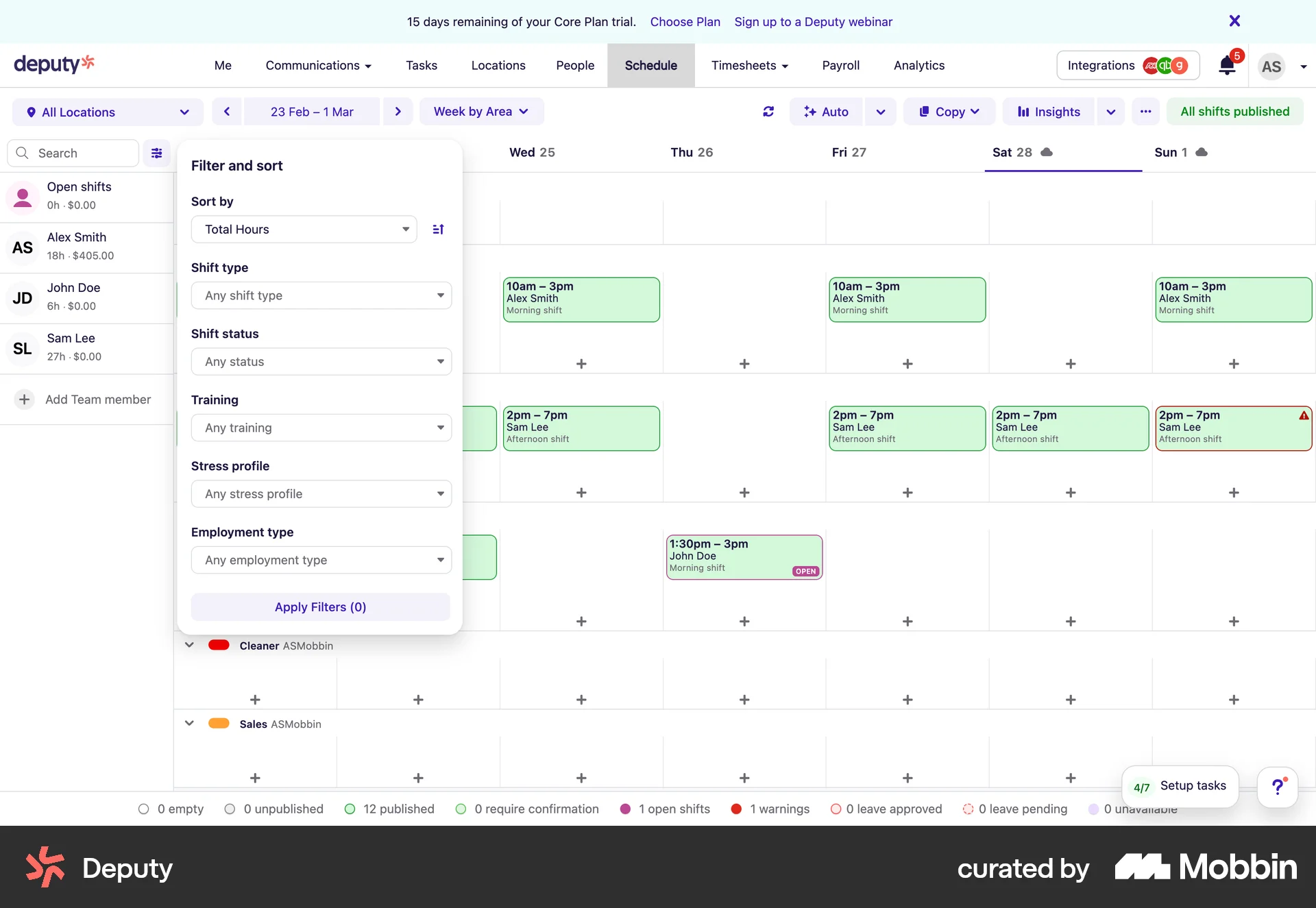 Deputy Web screen containing Filter Panel UI UI element